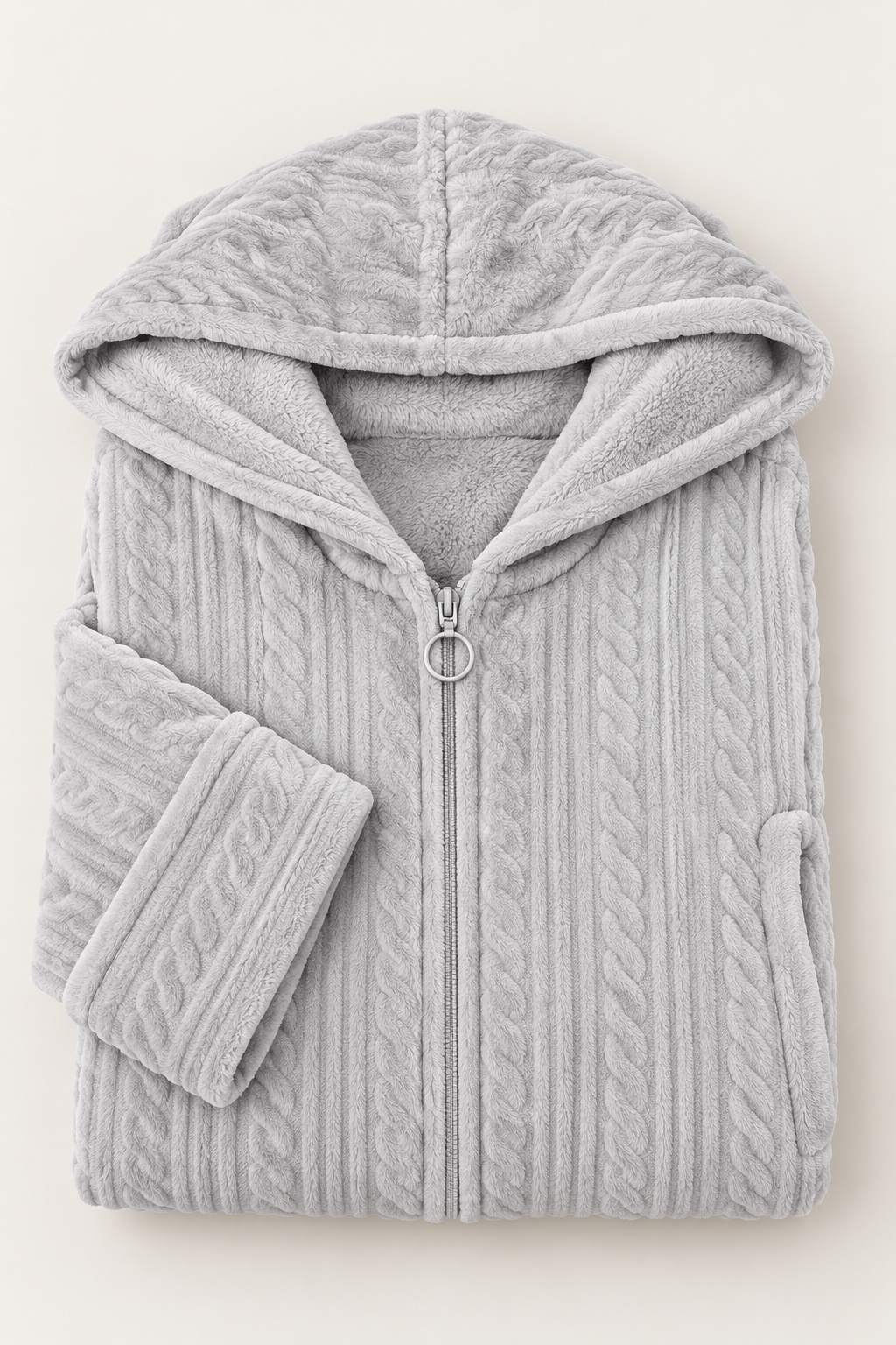Lang Fleece Morgenkåbe til Kvinder med Hætte og Lynlås