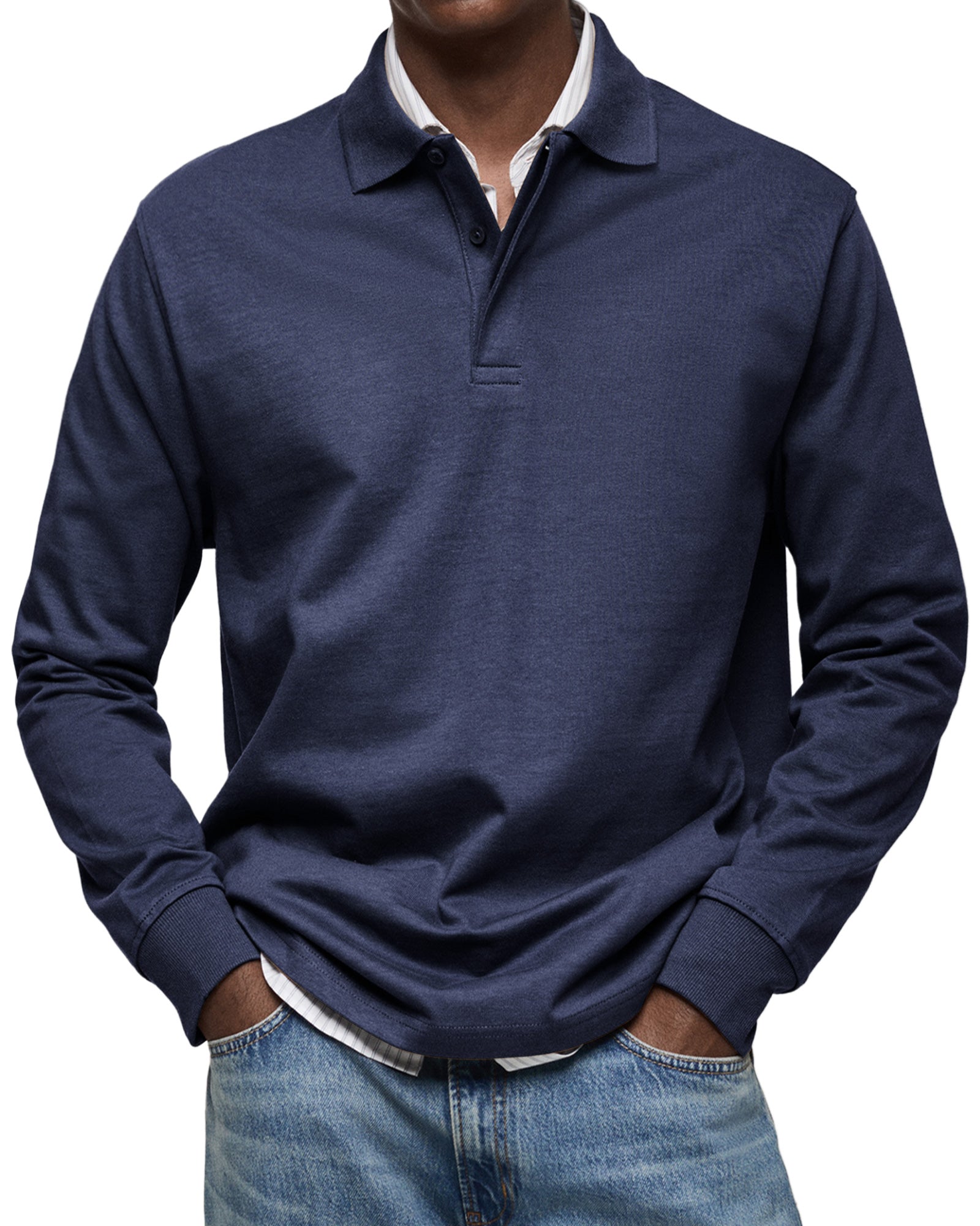 Klassisk Langærmet Poloshirt til Herre – Afslappet Regular Fit