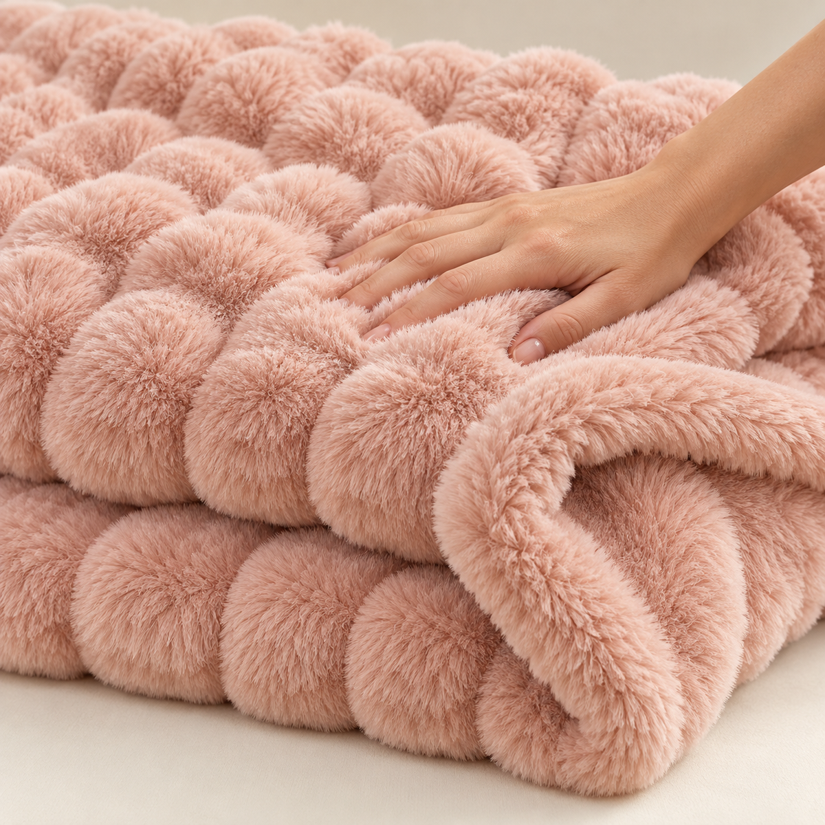 Fluffy Faux Fur Tæppe med Boblestruktur – 100 × 160 cm