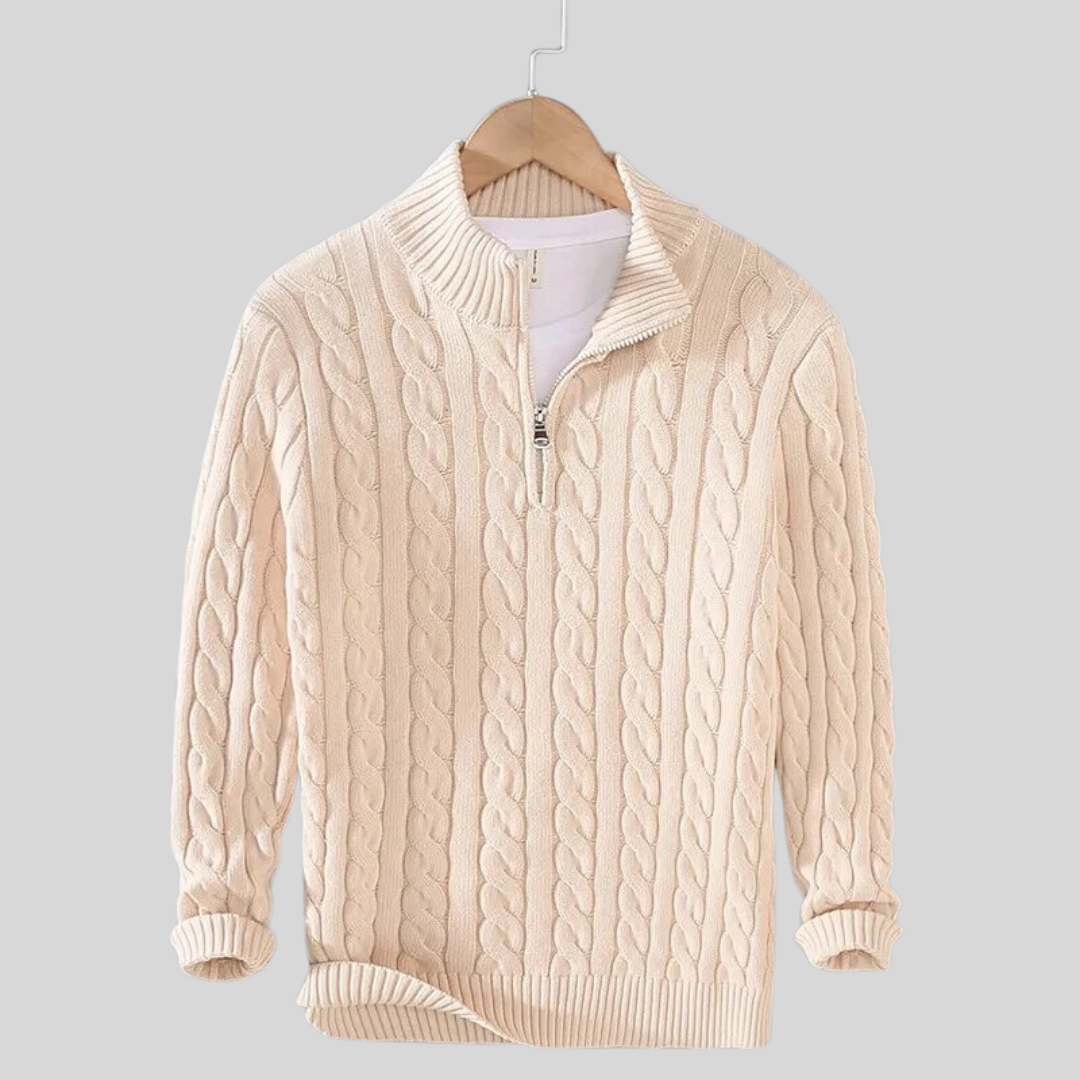 Let Kabelstrikket Half Zip Trøje til Mænd