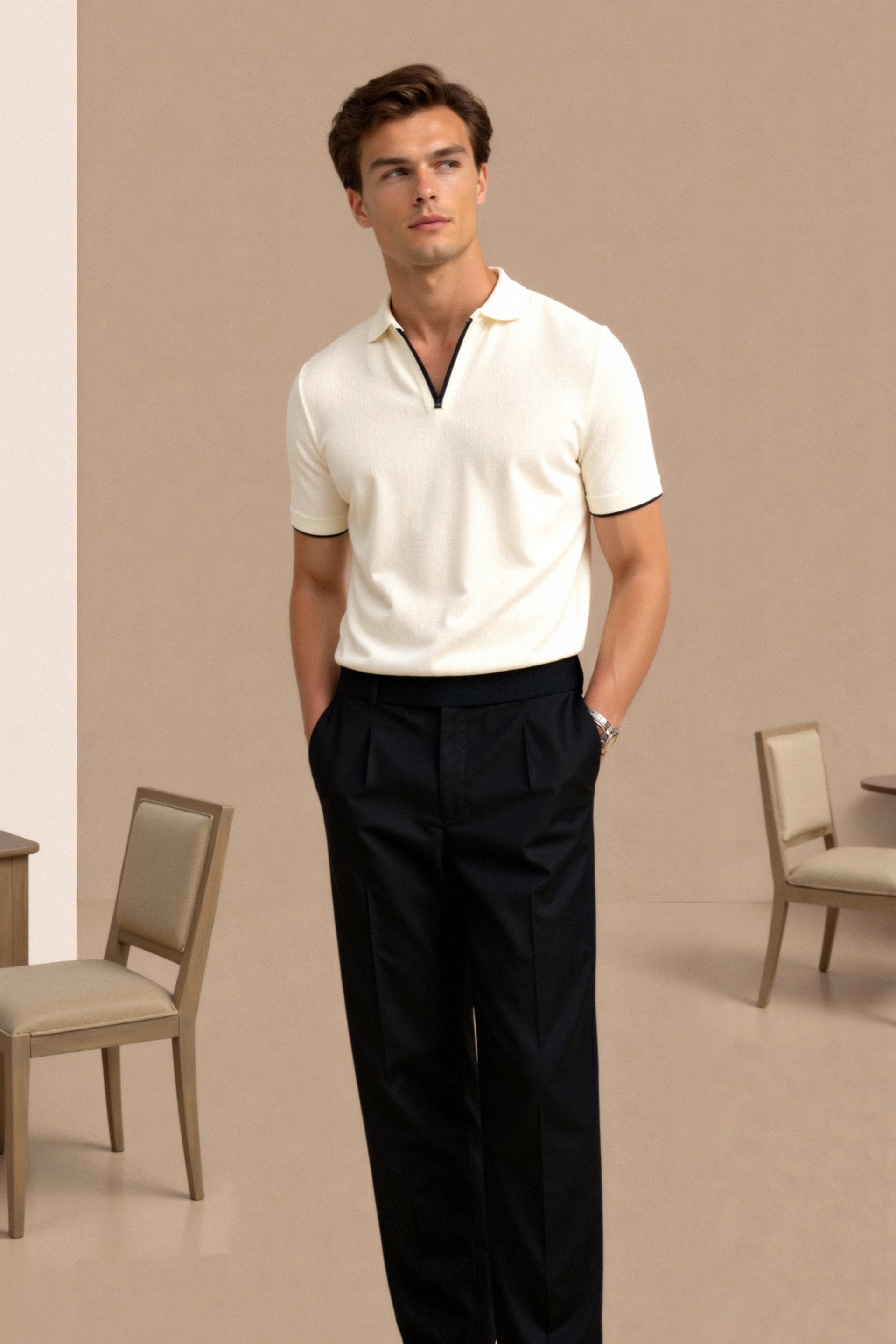 NOBA kontrastní slim fit elegantní letní polo
