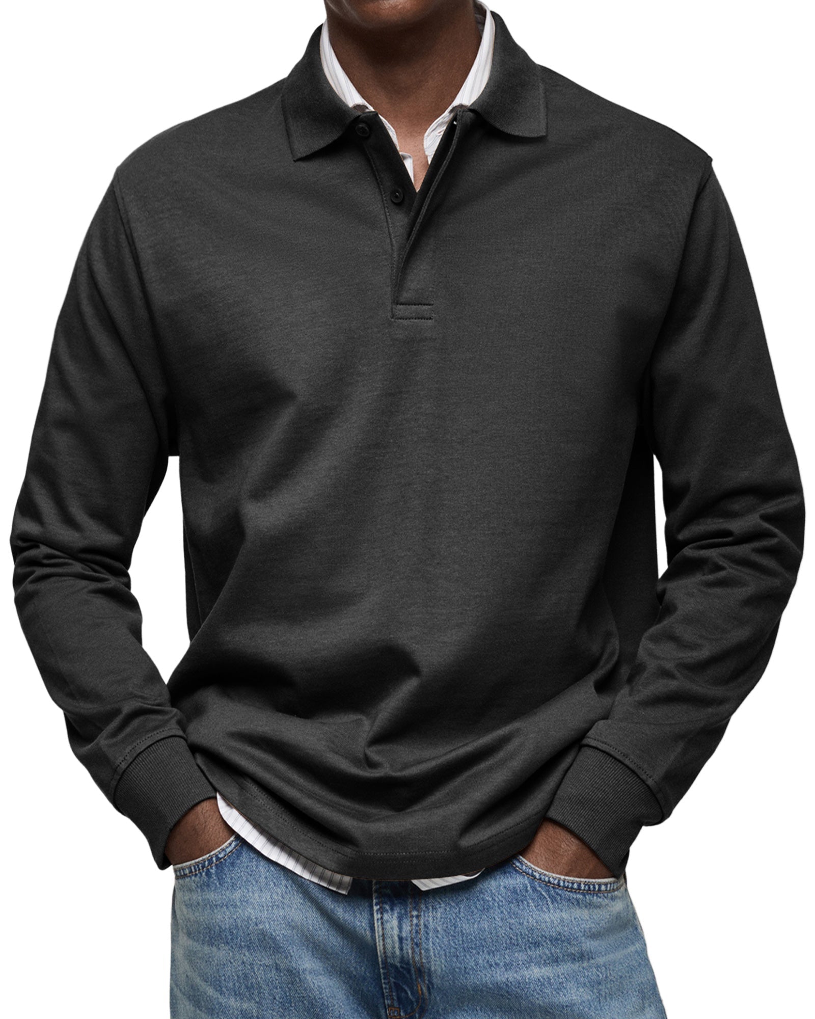 Klassisk Langærmet Poloshirt til Herre – Afslappet Regular Fit