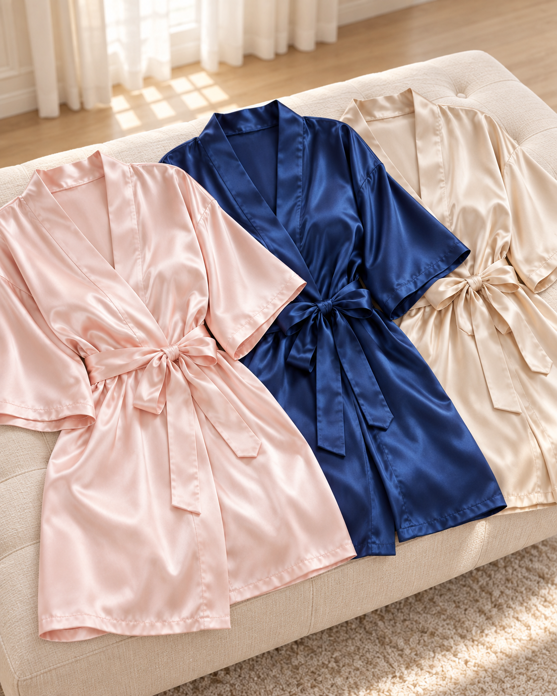 Satin Morgenkåber til Brud & Brudepiger med Broderi