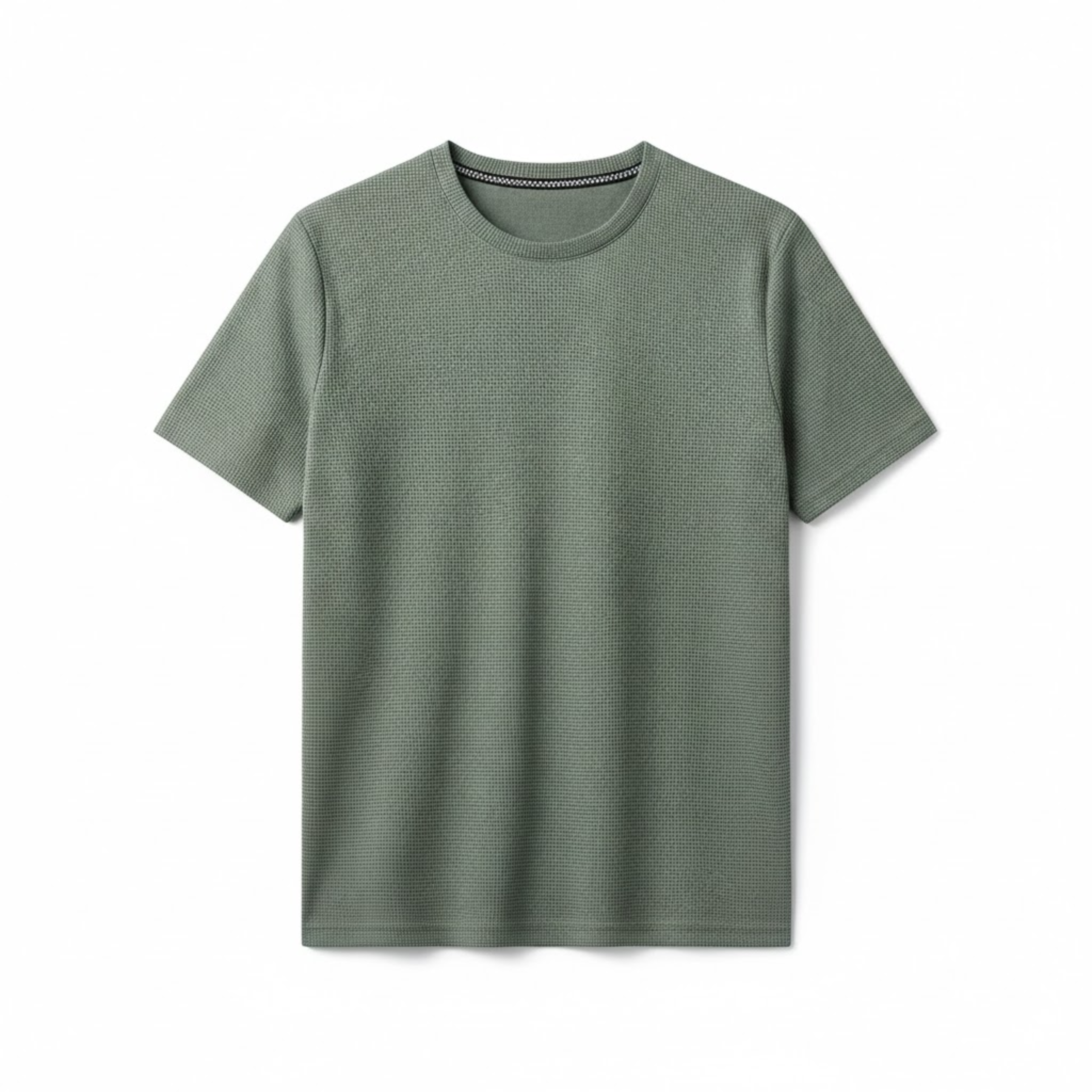 Herre waffle-strik T-shirt – kortærmet, åndbar afslappet pullover med rund hals