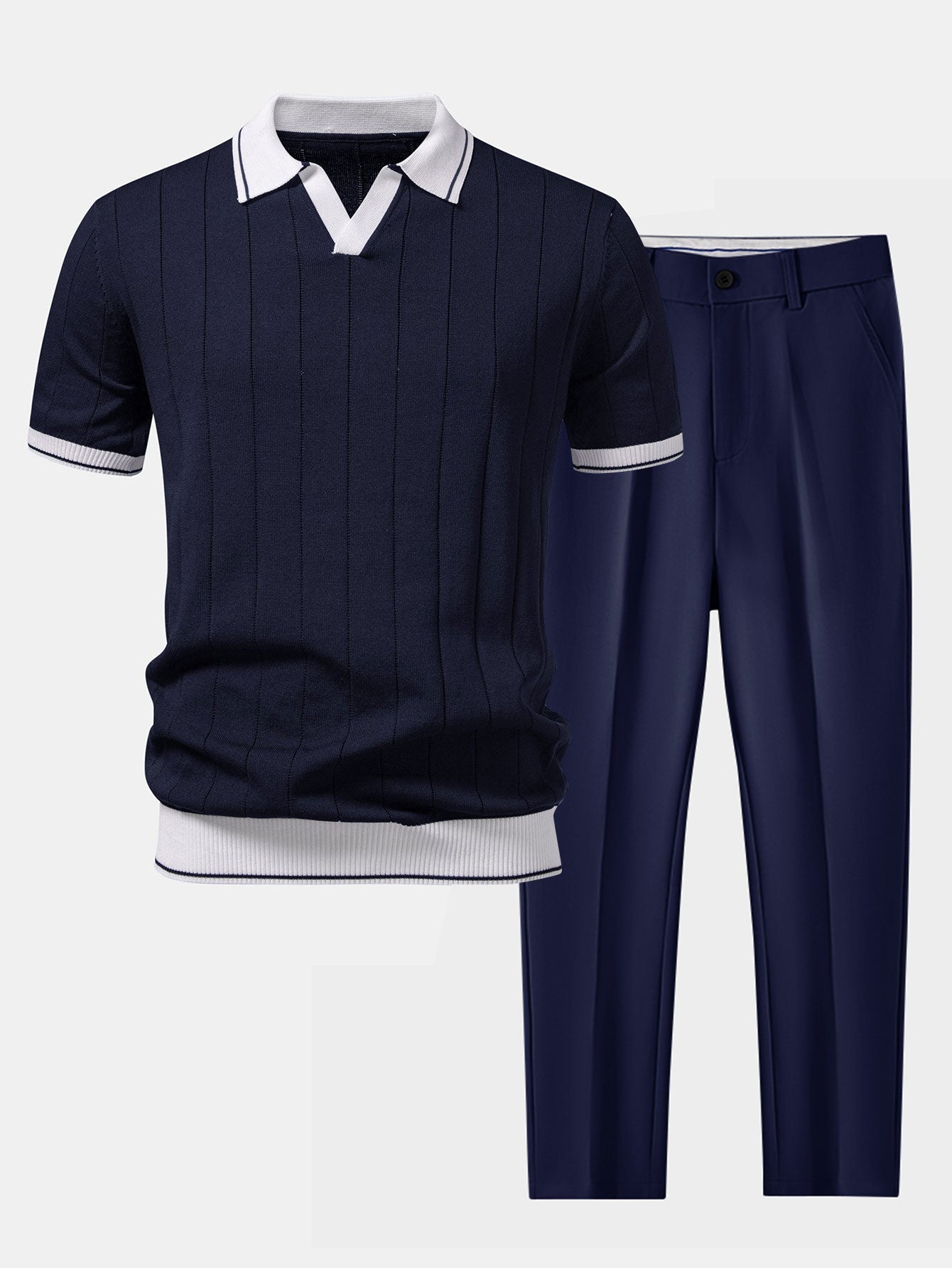 Men's knit polo and tapered pants smart casual set