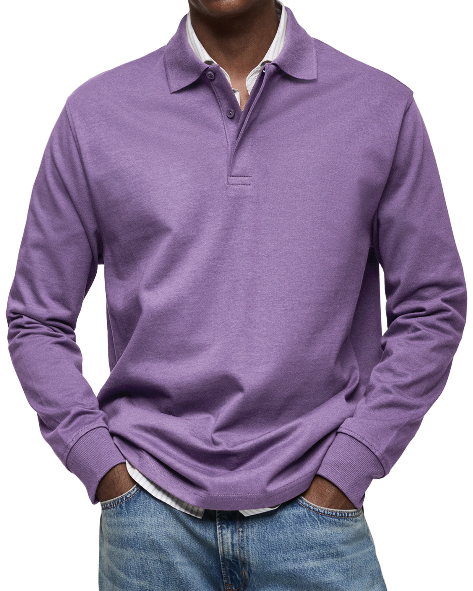 Klassisk Langærmet Poloshirt til Herre – Afslappet Regular Fit