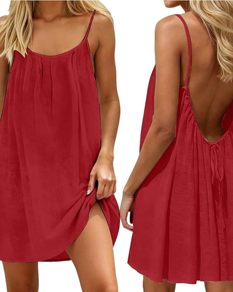 Abito Corto in Cotone e Lino da Donna con Vestibilità Ampia