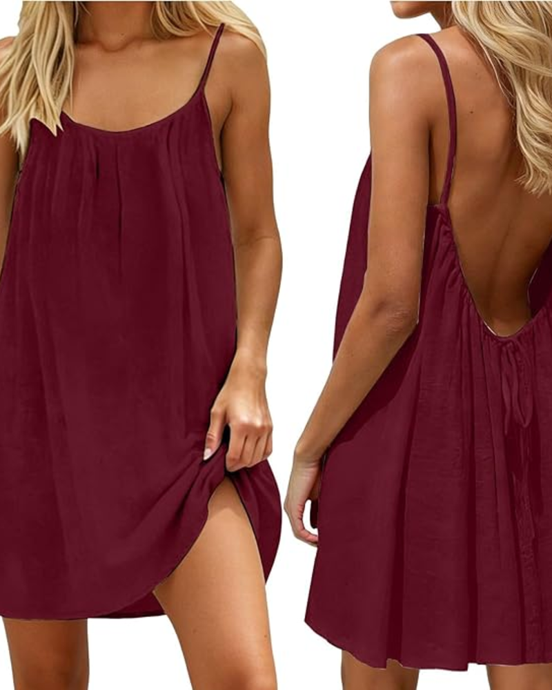 Abito Corto in Cotone e Lino da Donna con Vestibilità Ampia
