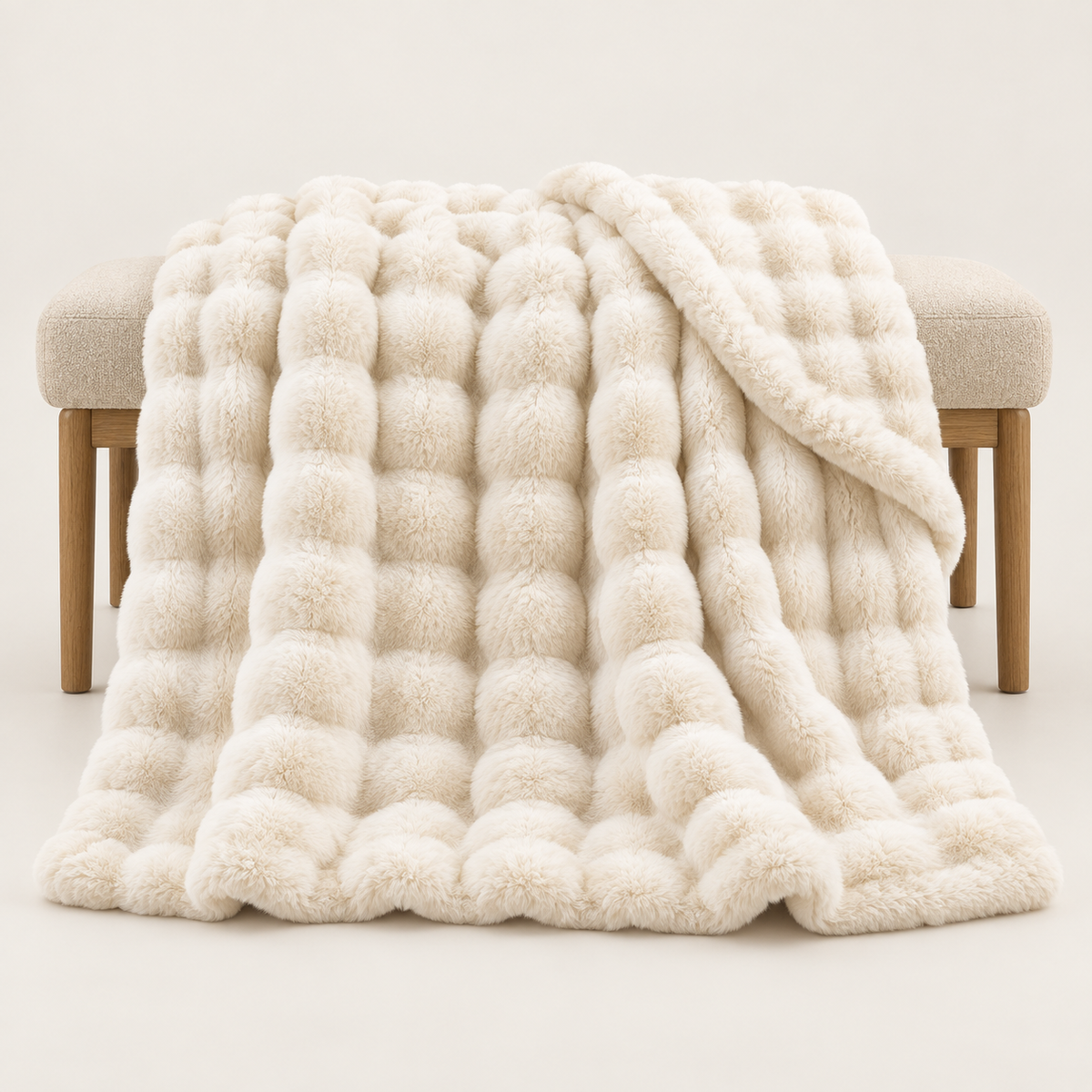 Fluffy Faux Fur Tæppe med Boblestruktur – 100 × 160 cm