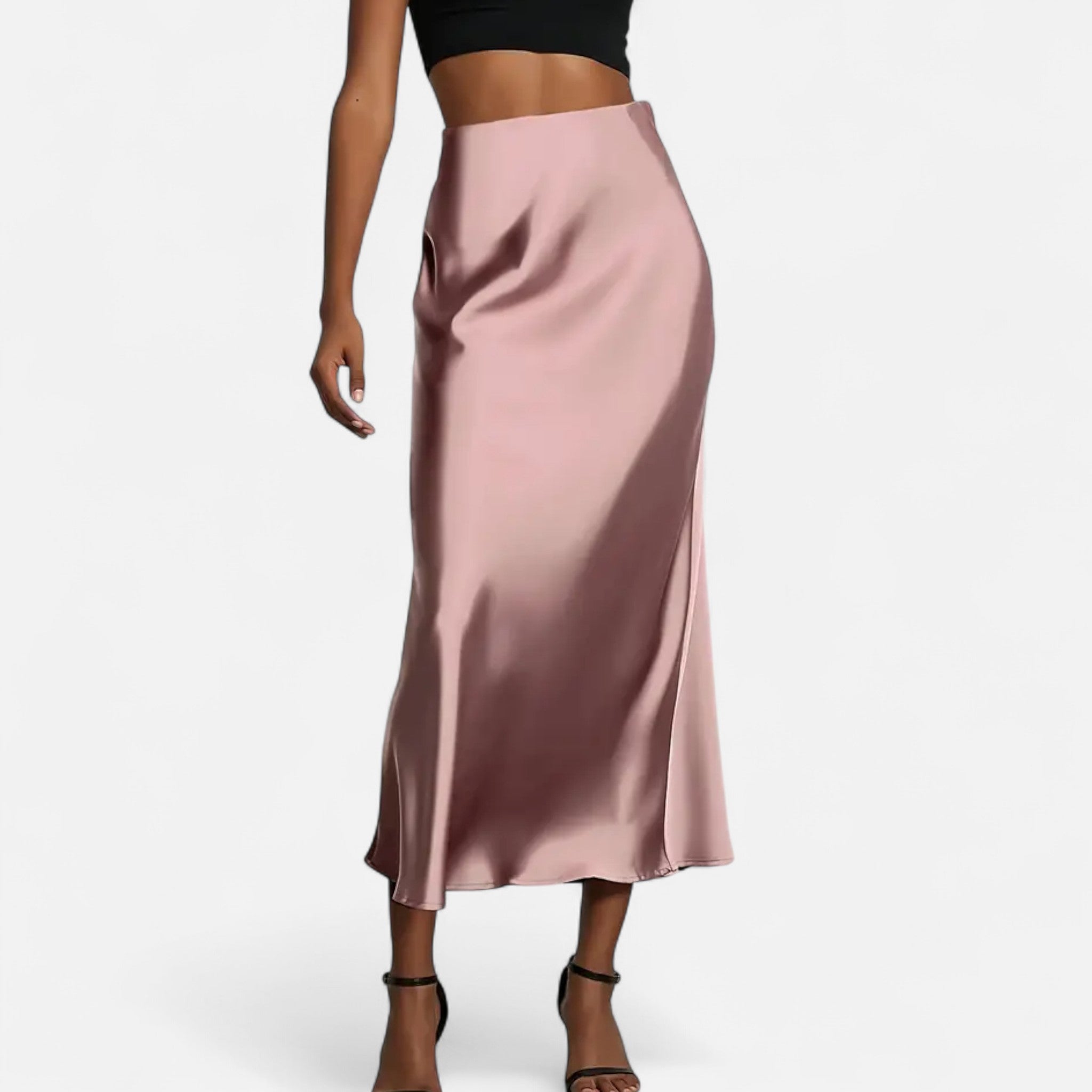 Women's High-Waisted Satin Midi Skirt