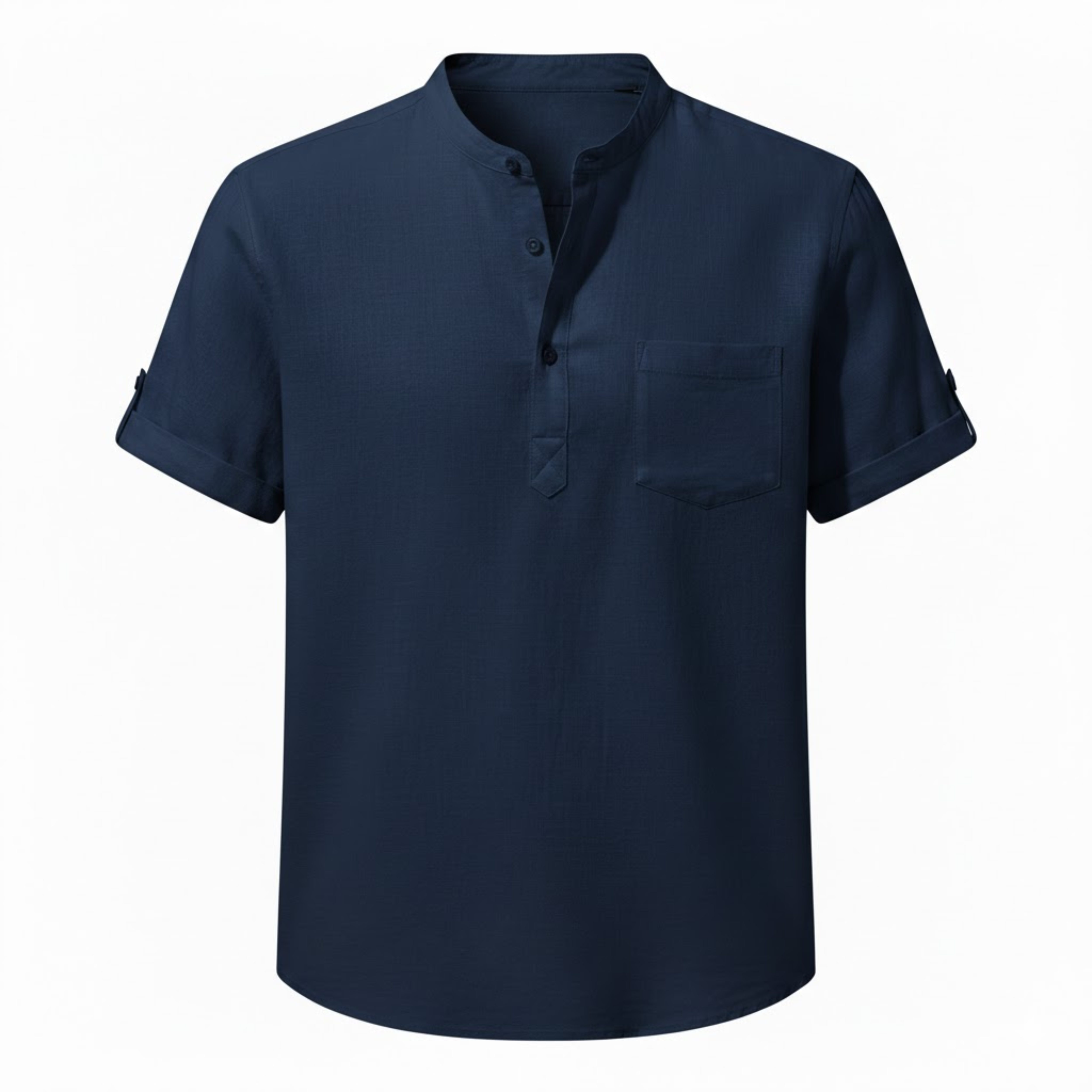 Pánská bavlněná lněná Henley košile s krátkým rukávem, prodyšná, casual, s kapsou, plážový top