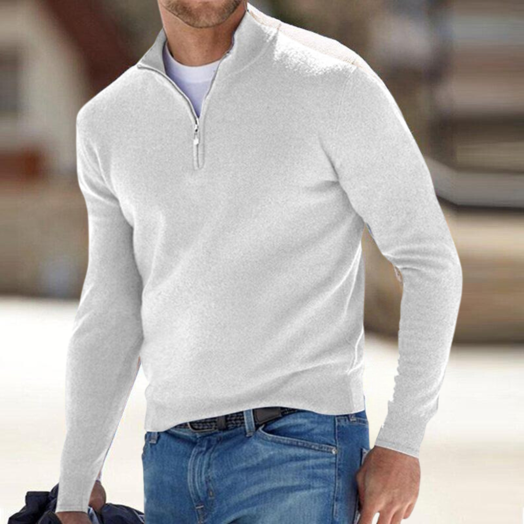 Herre Half Zip Striktrøje – Blød Langærmet Sweater til Hverdag