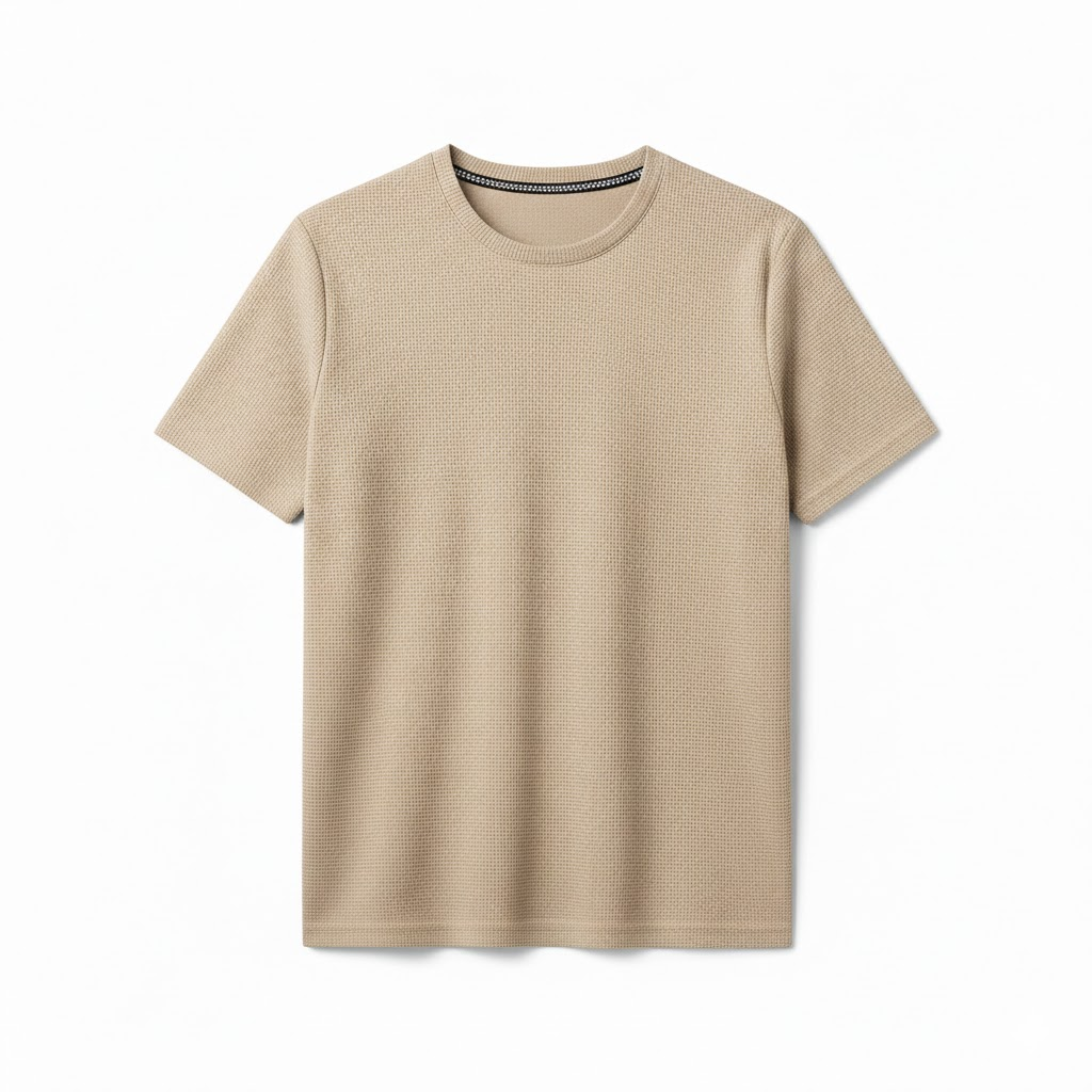Herre waffle-strik T-shirt – kortærmet, åndbar afslappet pullover med rund hals