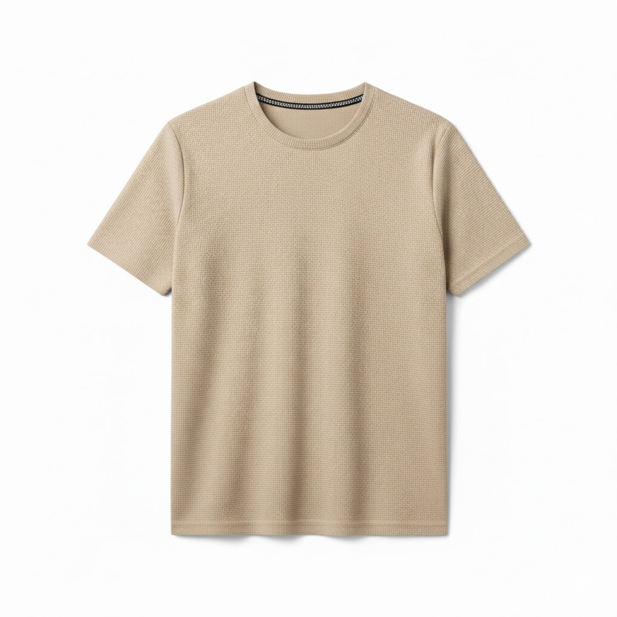 Herre waffle-strik T-shirt – kortærmet, åndbar afslappet pullover med rund hals