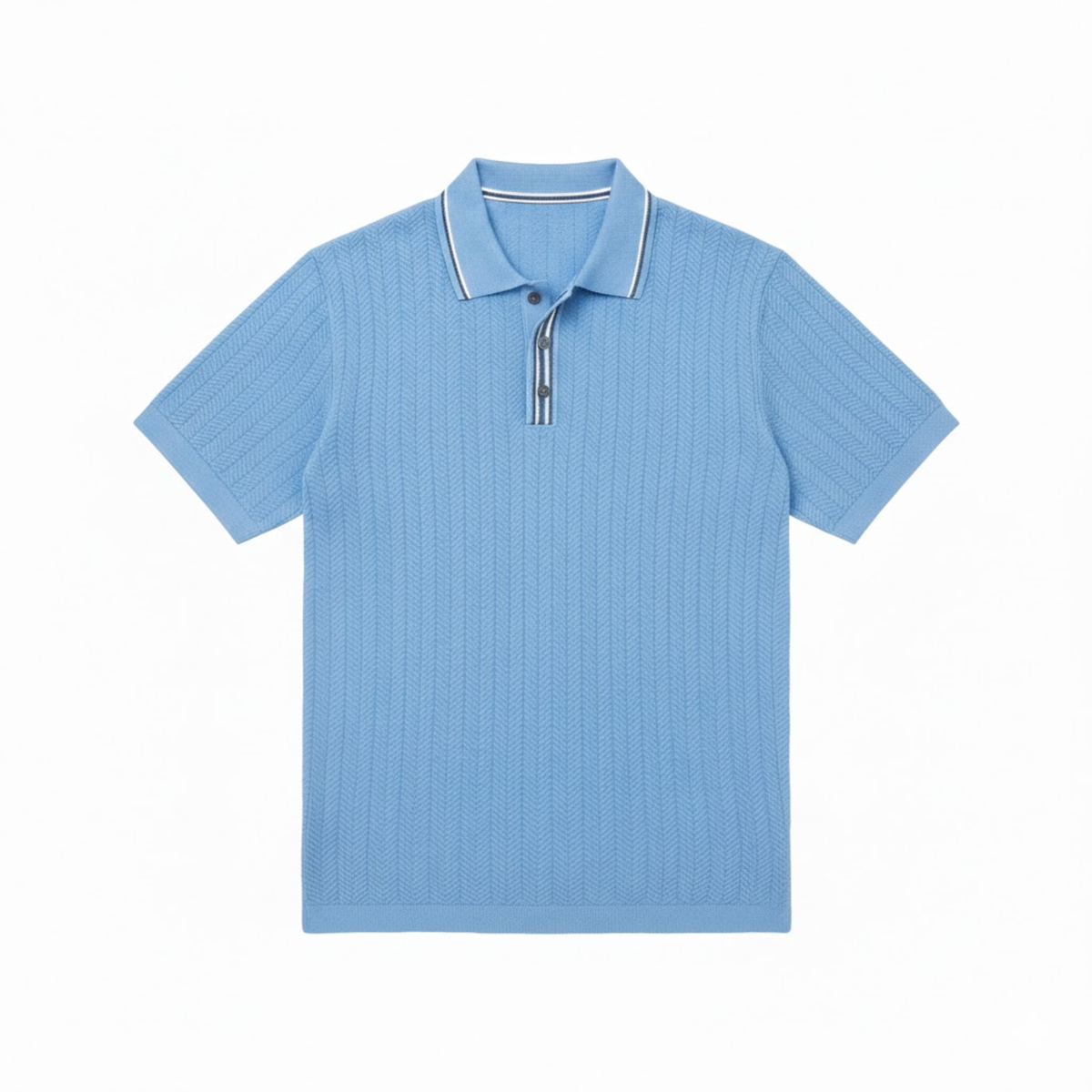 Herre kortærmet strikket polo-shirt – viskose knaplukning, afslappet retro-tekstureret T-shirt