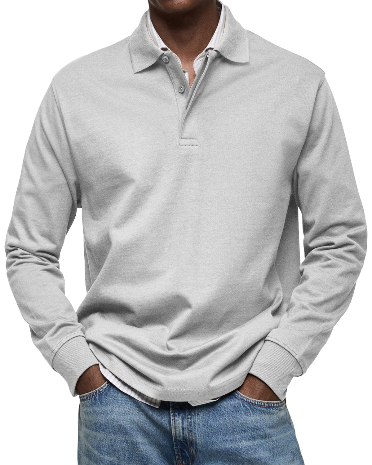 Klassisk Langærmet Poloshirt til Herre – Afslappet Regular Fit