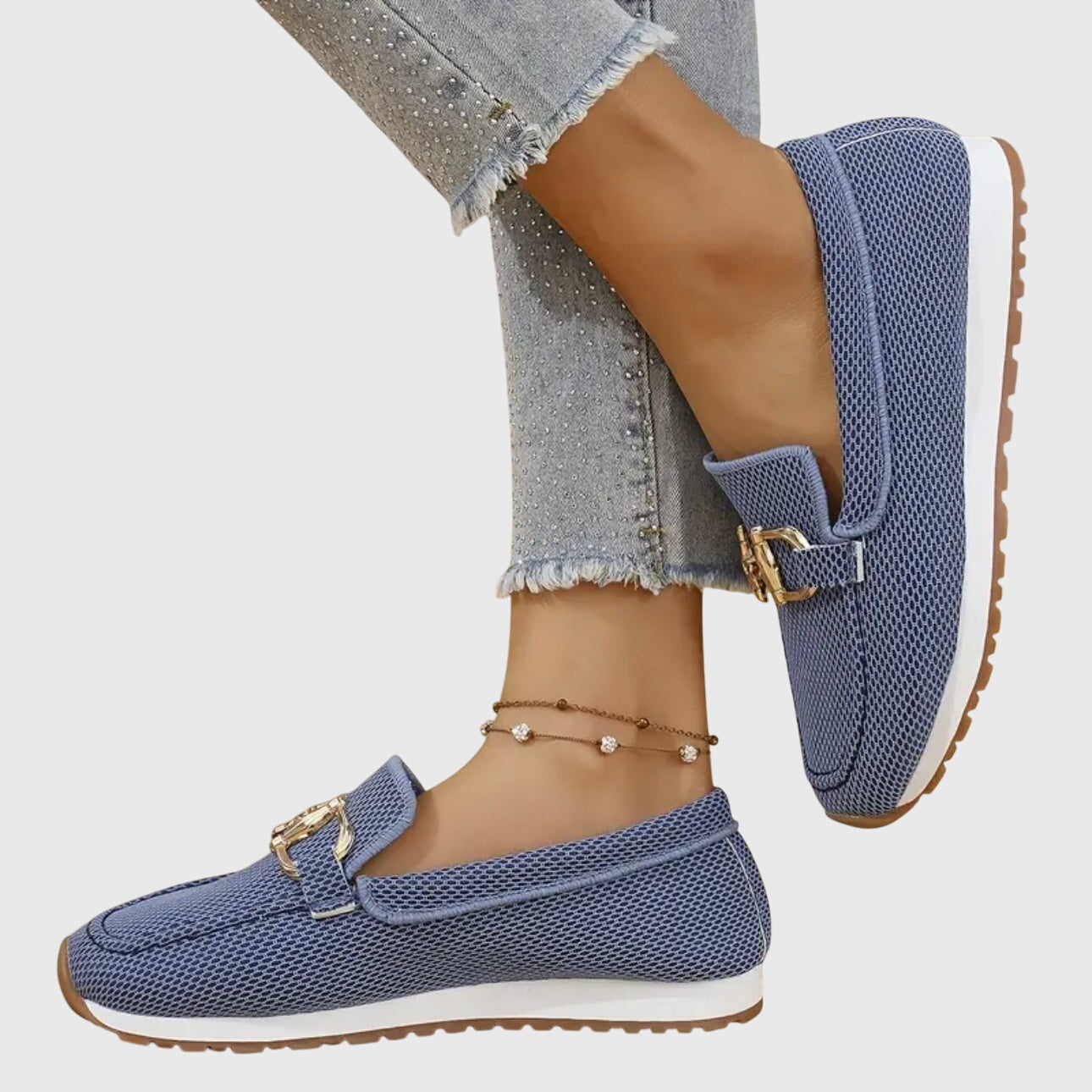 Orthopedic loafers for women | Comfortable everyday shoes with gold buckle and breathable design | Non-slip rubber sole for daily wear