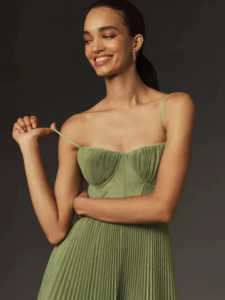 Pleated Dress with Bustier and Thin Straps - Rosario