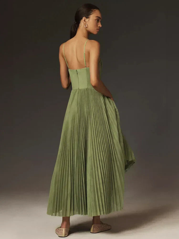 Vestido plisado con corsé y tirantes finos - Rosario