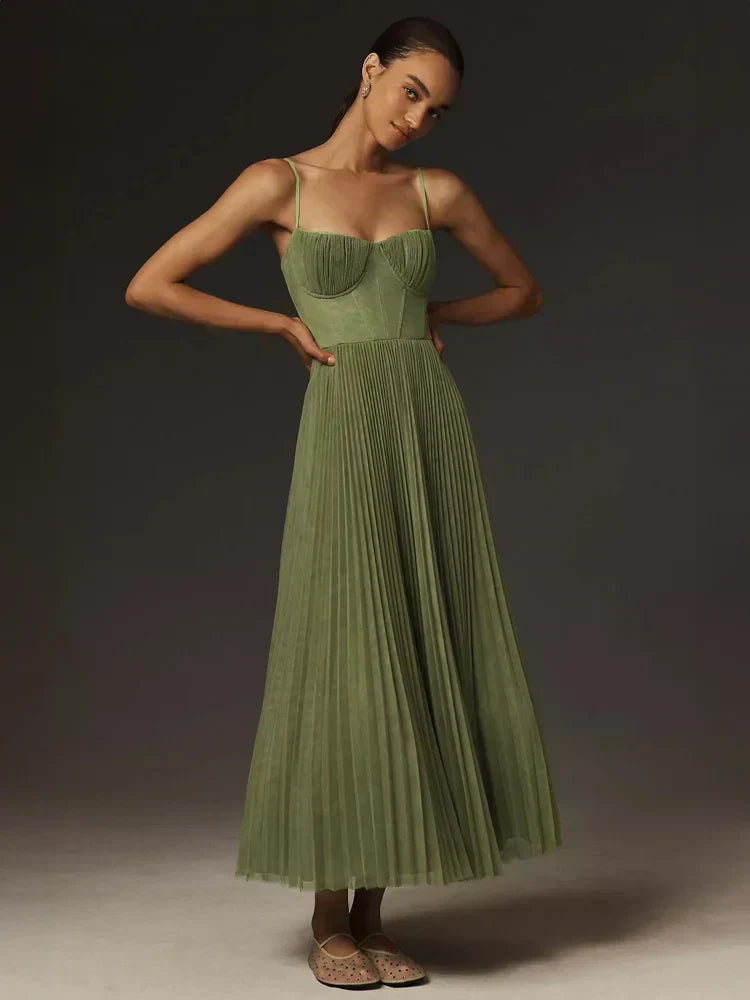 Vestido plisado con corsé y tirantes finos - Rosario