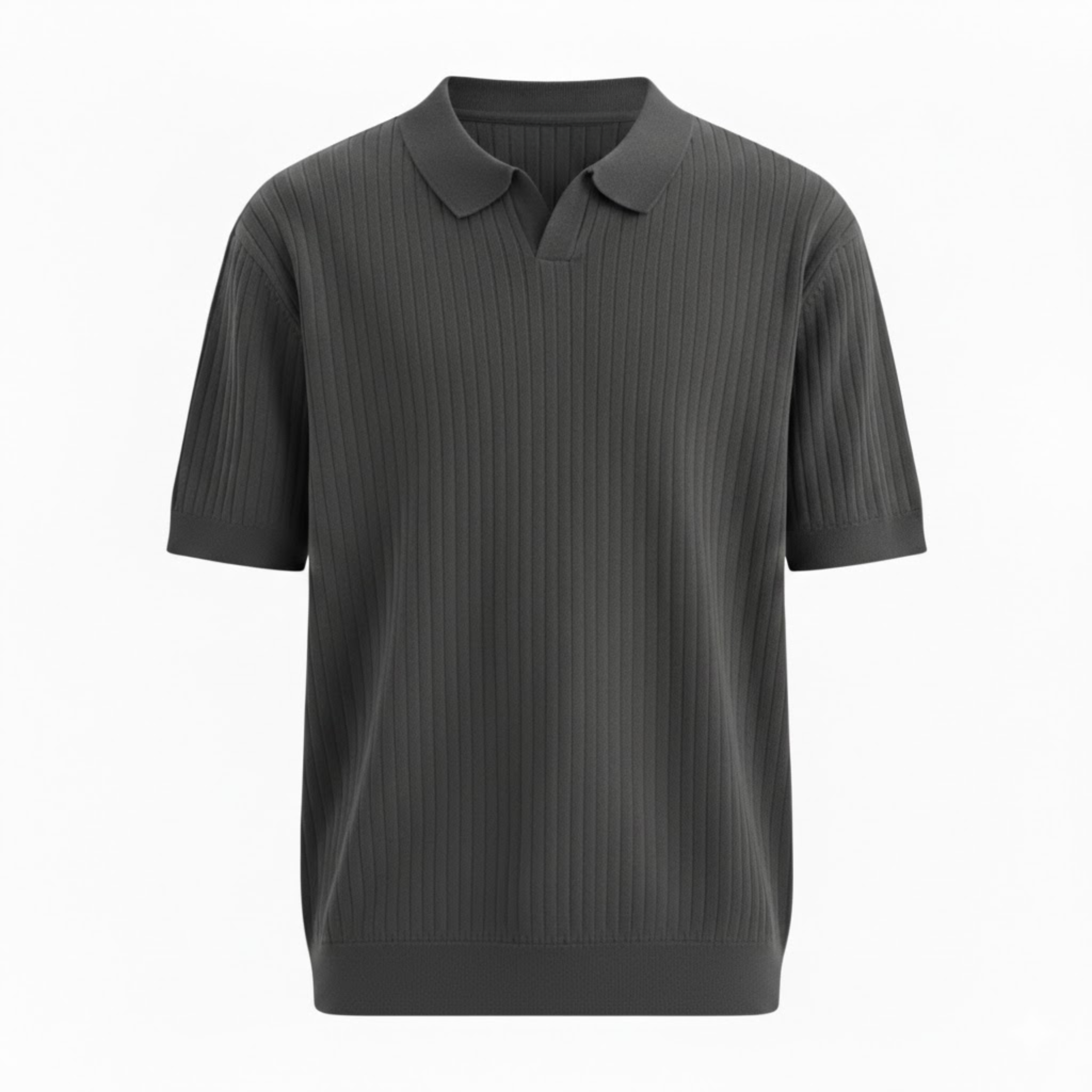 Pánská slim fit žebrovaná pletená polokošile s krátkým rukávem, rychleschnoucí, s otevřeným límcem, golfový top