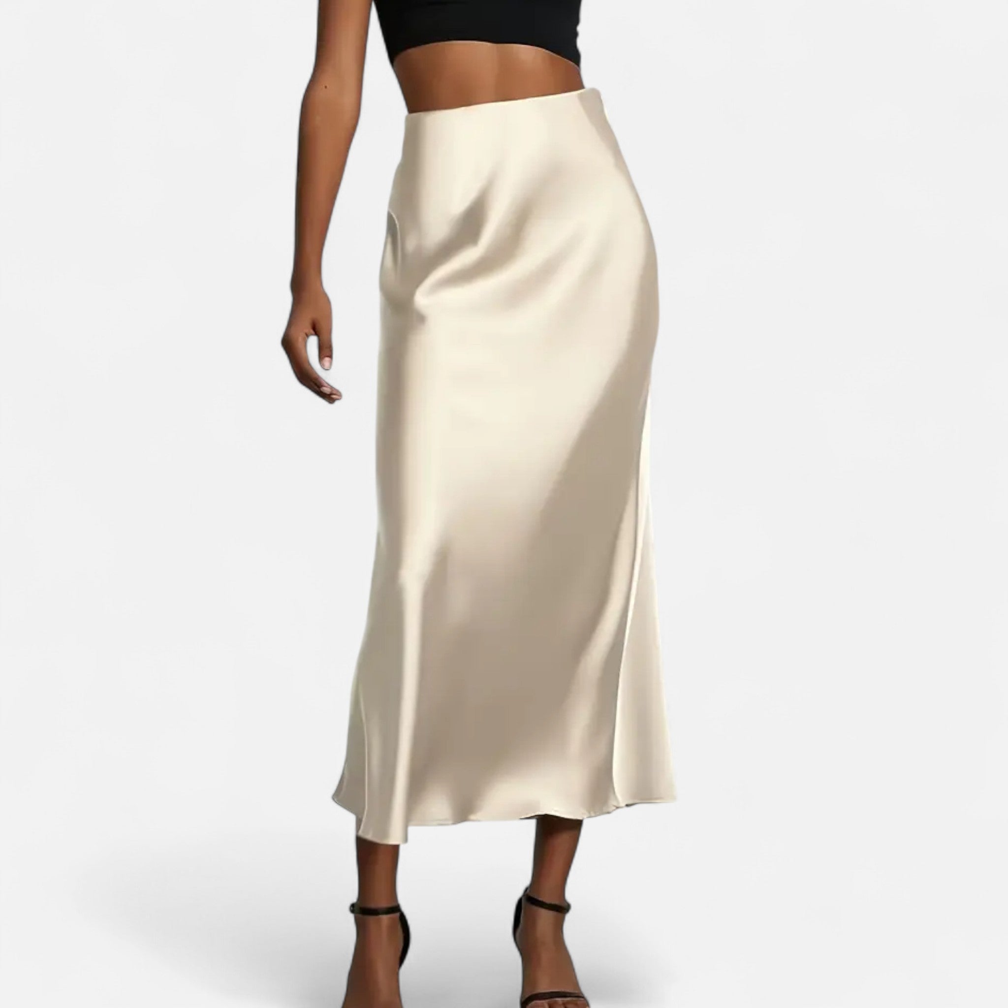 Women's High-Waisted Satin Midi Skirt