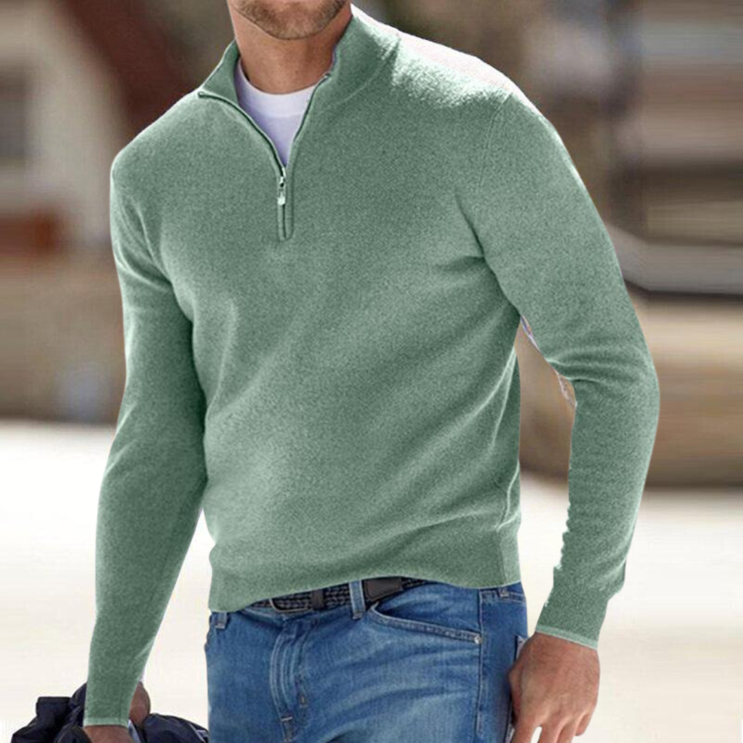 Herre Half Zip Striktrøje – Blød Langærmet Sweater til Hverdag