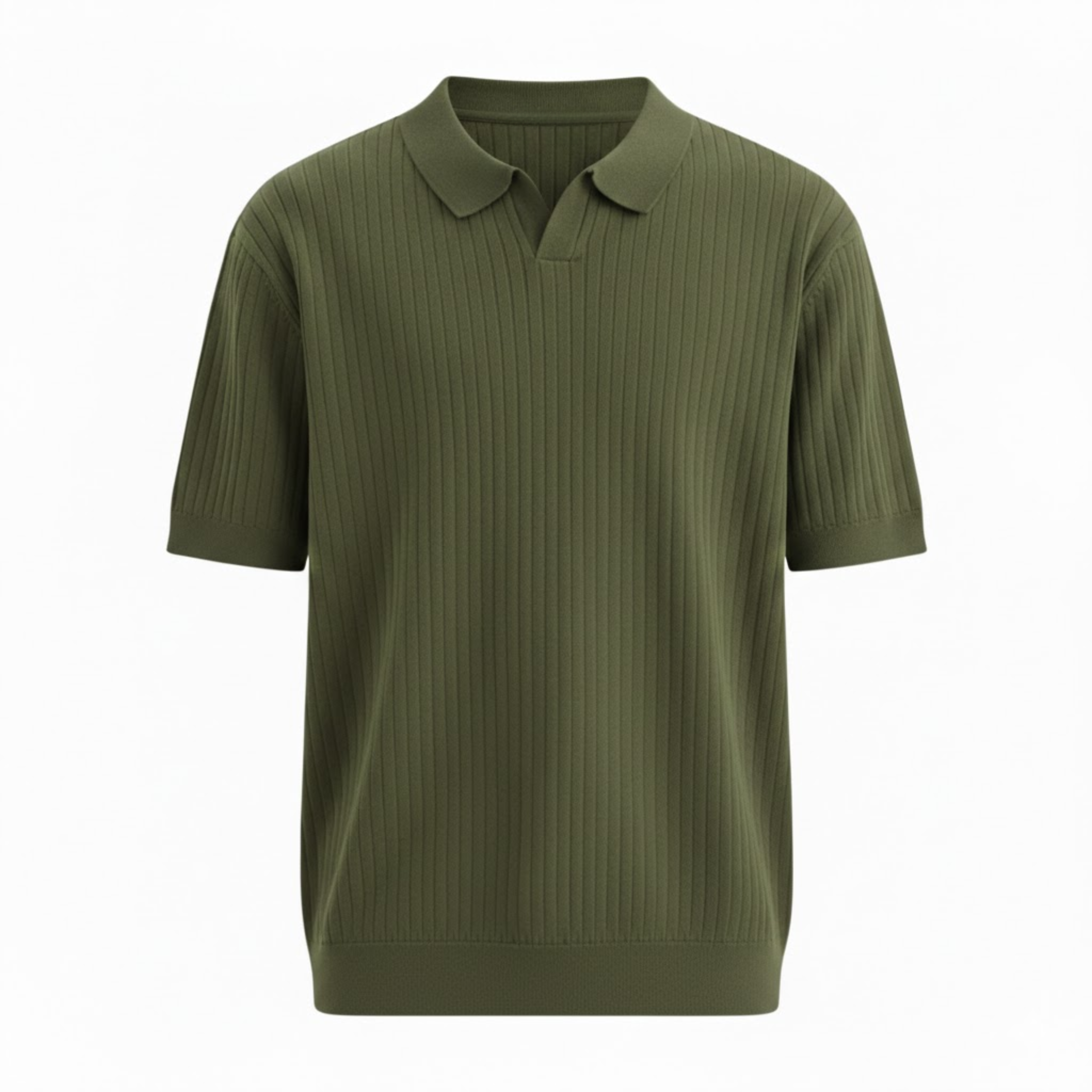 Pánská slim fit žebrovaná pletená polokošile s krátkým rukávem, rychleschnoucí, s otevřeným límcem, golfový top