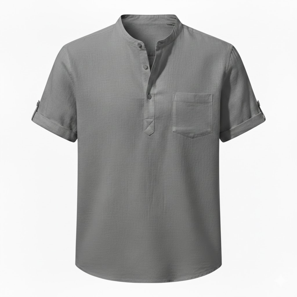 Camisa Henley de algodón y lino para hombre, de manga corta, transpirable, informal, con bolsillo, ideal para la playa