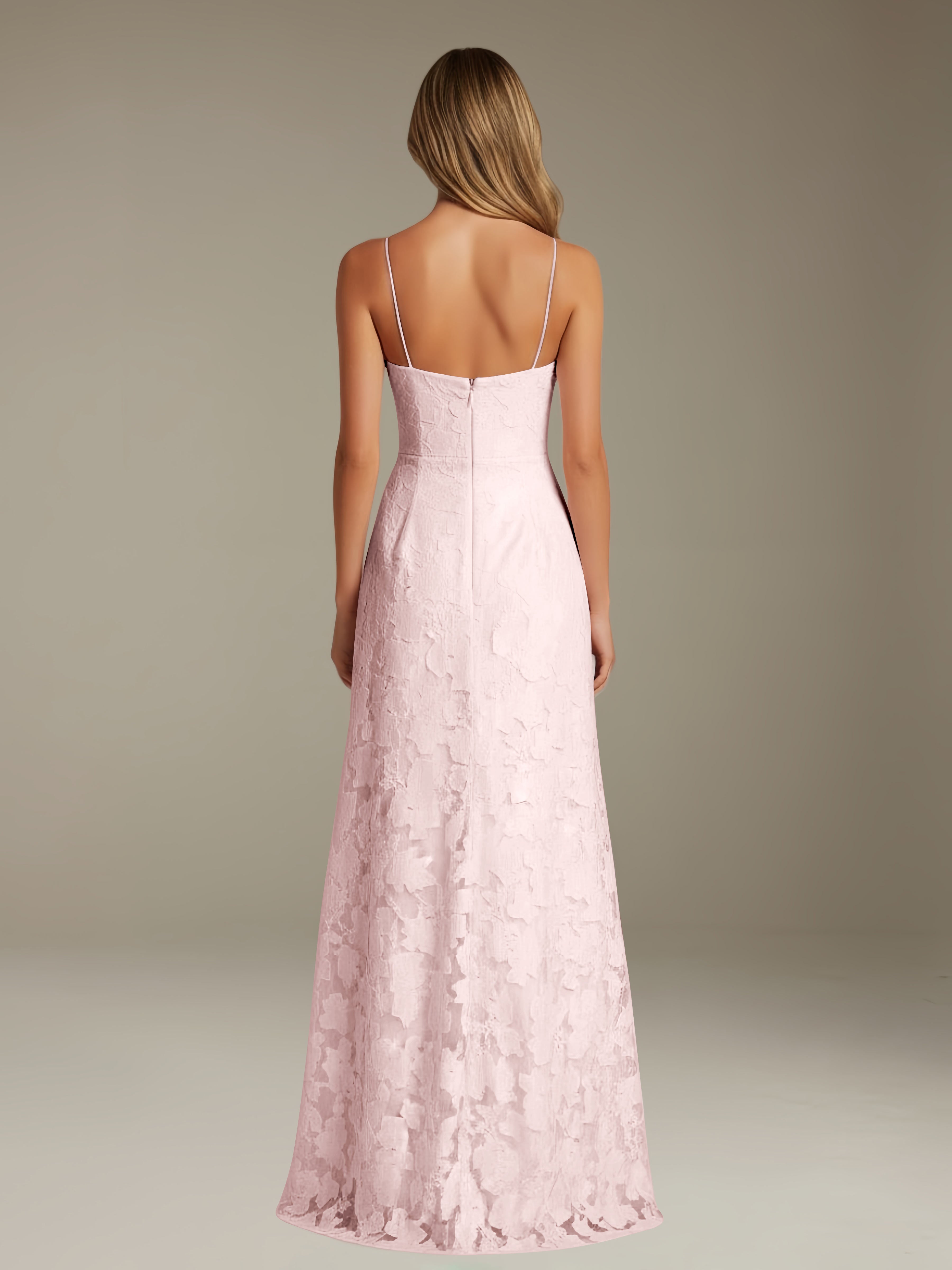 Formal Floral Lace Dress – Sweetheart Neckline, Thin Straps, A-Line, Floor Length with Slit