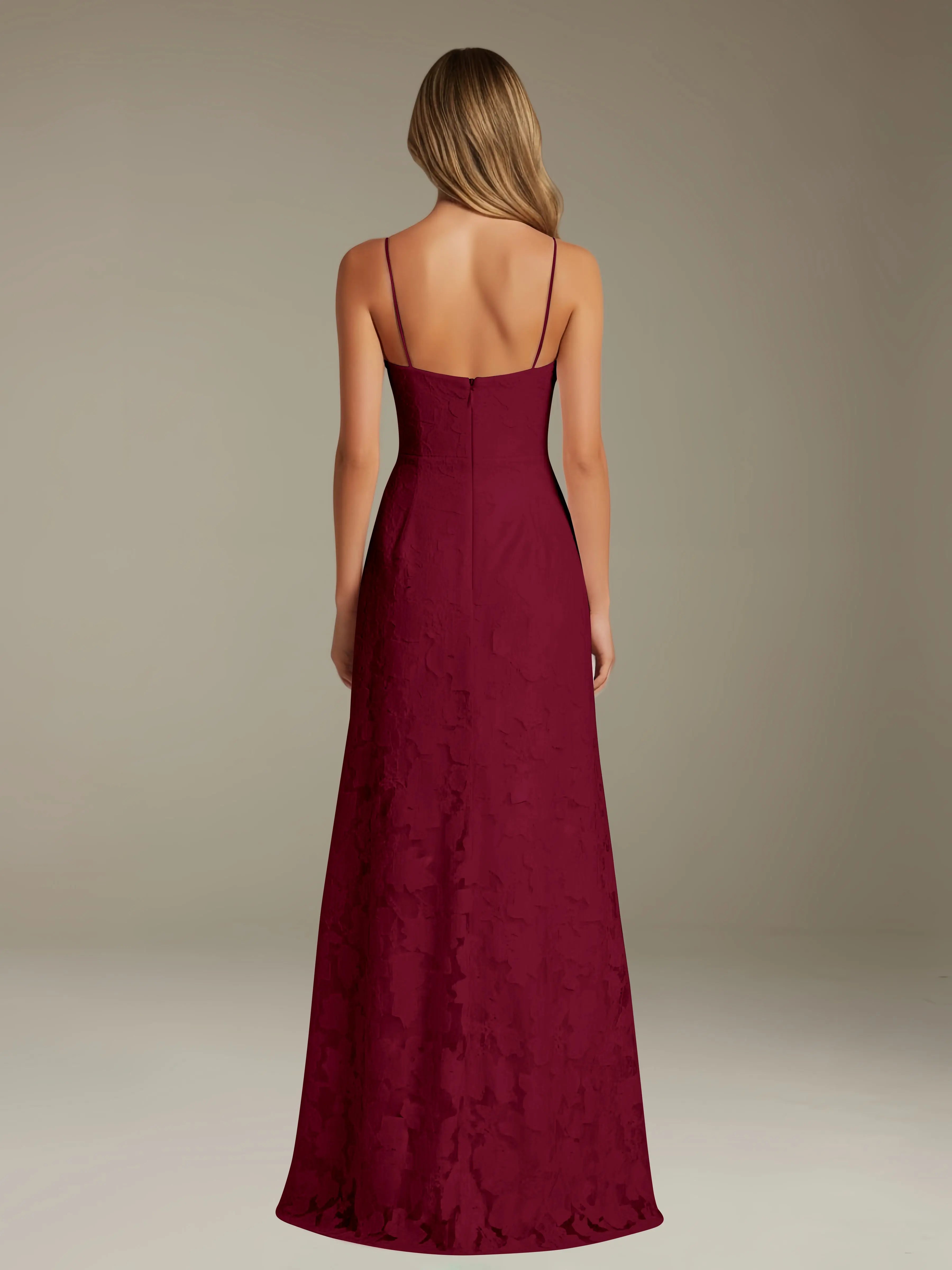 Vestido de encaje floral para ocasiones formales – Vestido de línea A con tirantes de espagueti y escote corazón, largo hasta el suelo, con abertura