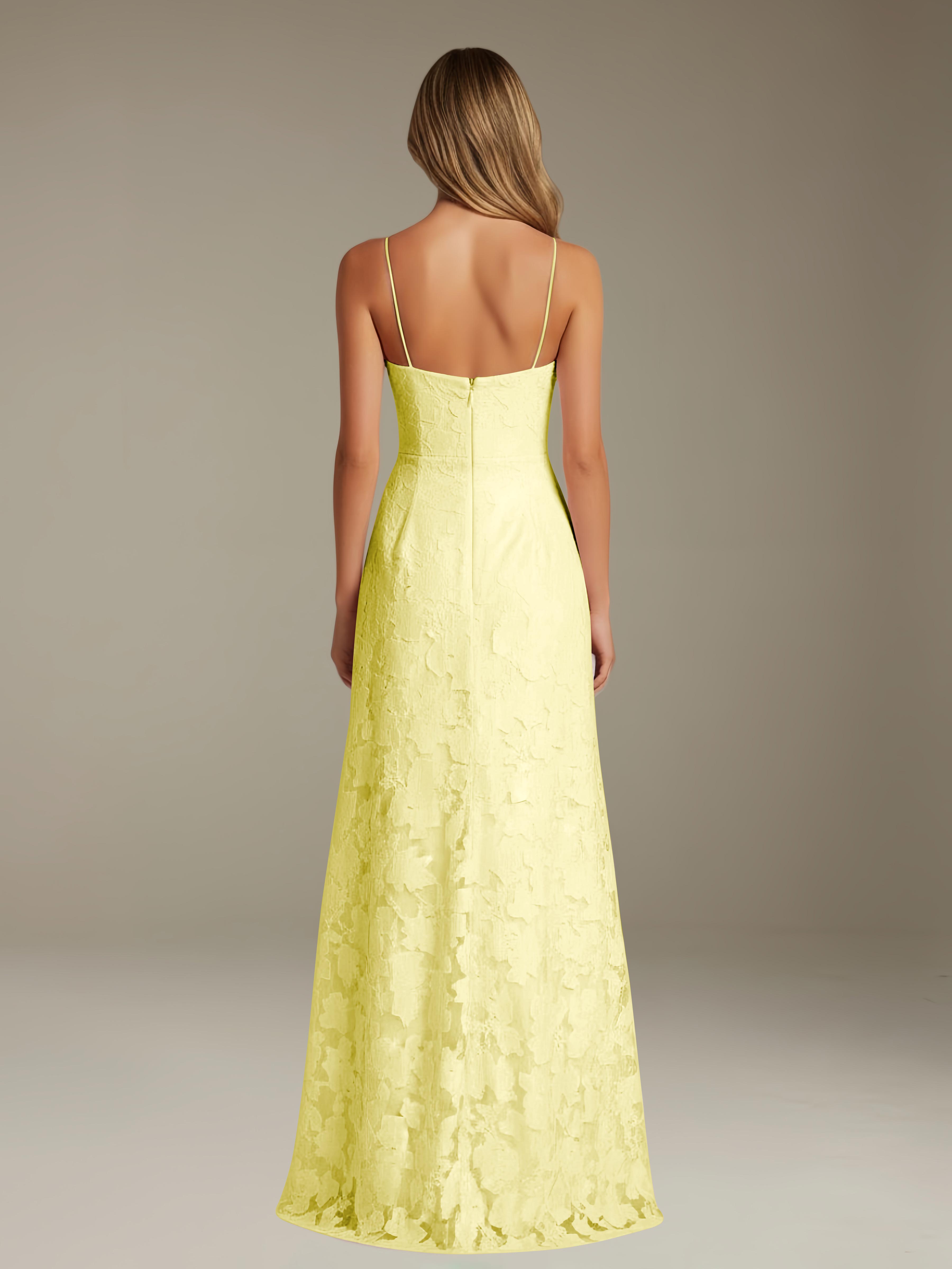 Formal Floral Lace Dress – Sweetheart Neckline, Thin Straps, A-Line, Floor Length with Slit