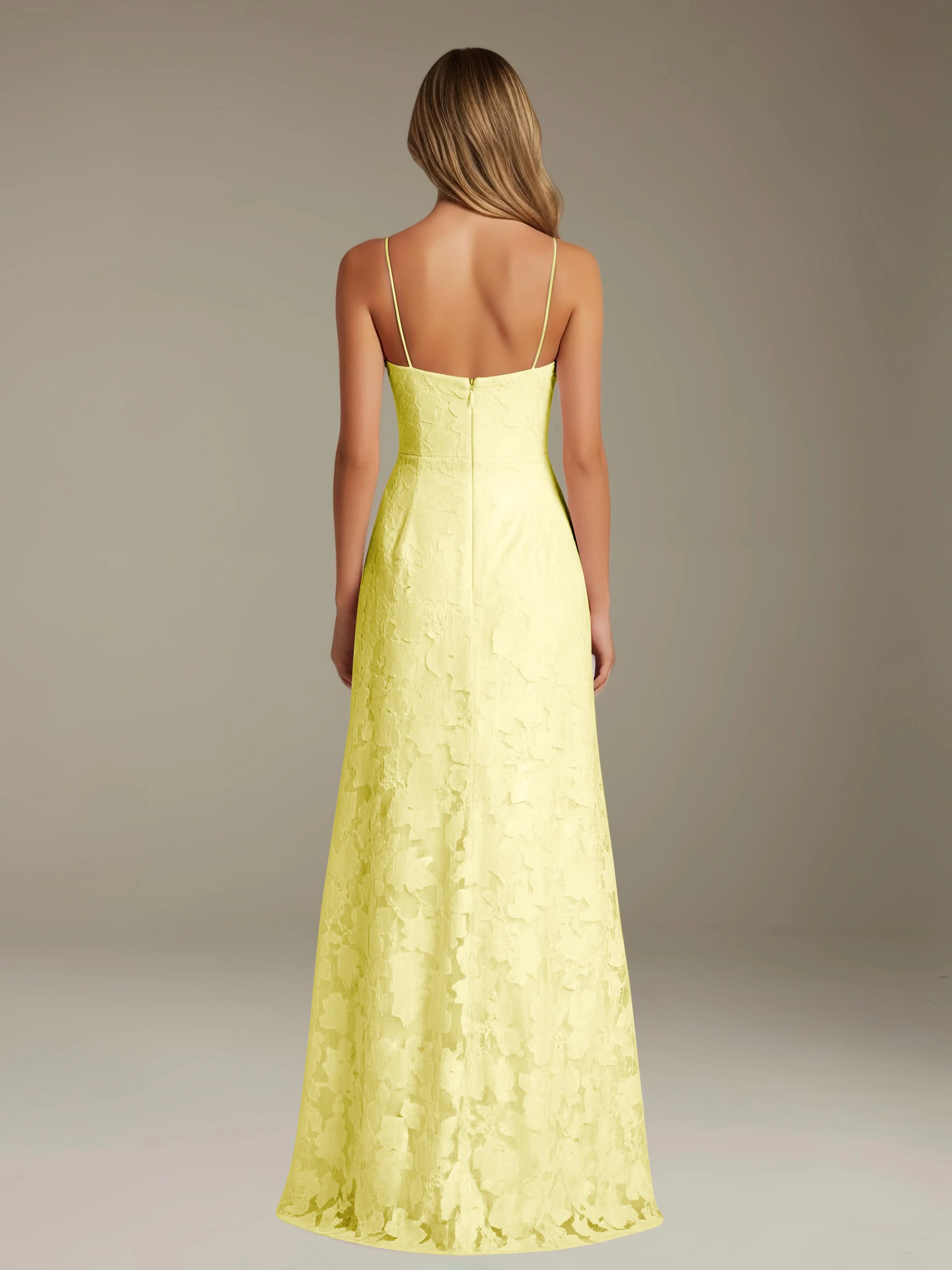 Vestido de encaje floral para ocasiones formales – Vestido de línea A con tirantes de espagueti y escote corazón, largo hasta el suelo, con abertura