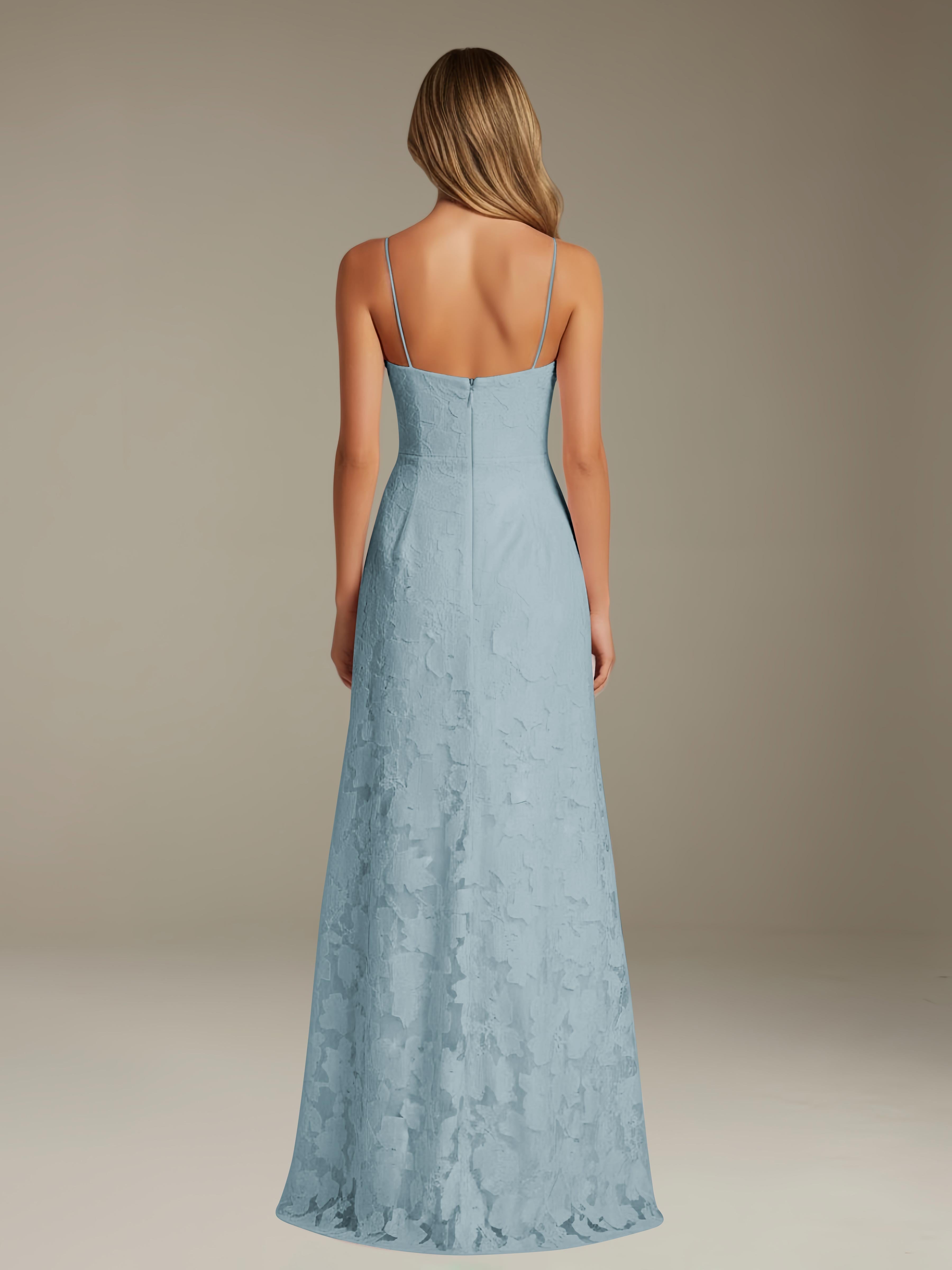 Formal Floral Lace Dress – Sweetheart Neckline, Thin Straps, A-Line, Floor Length with Slit
