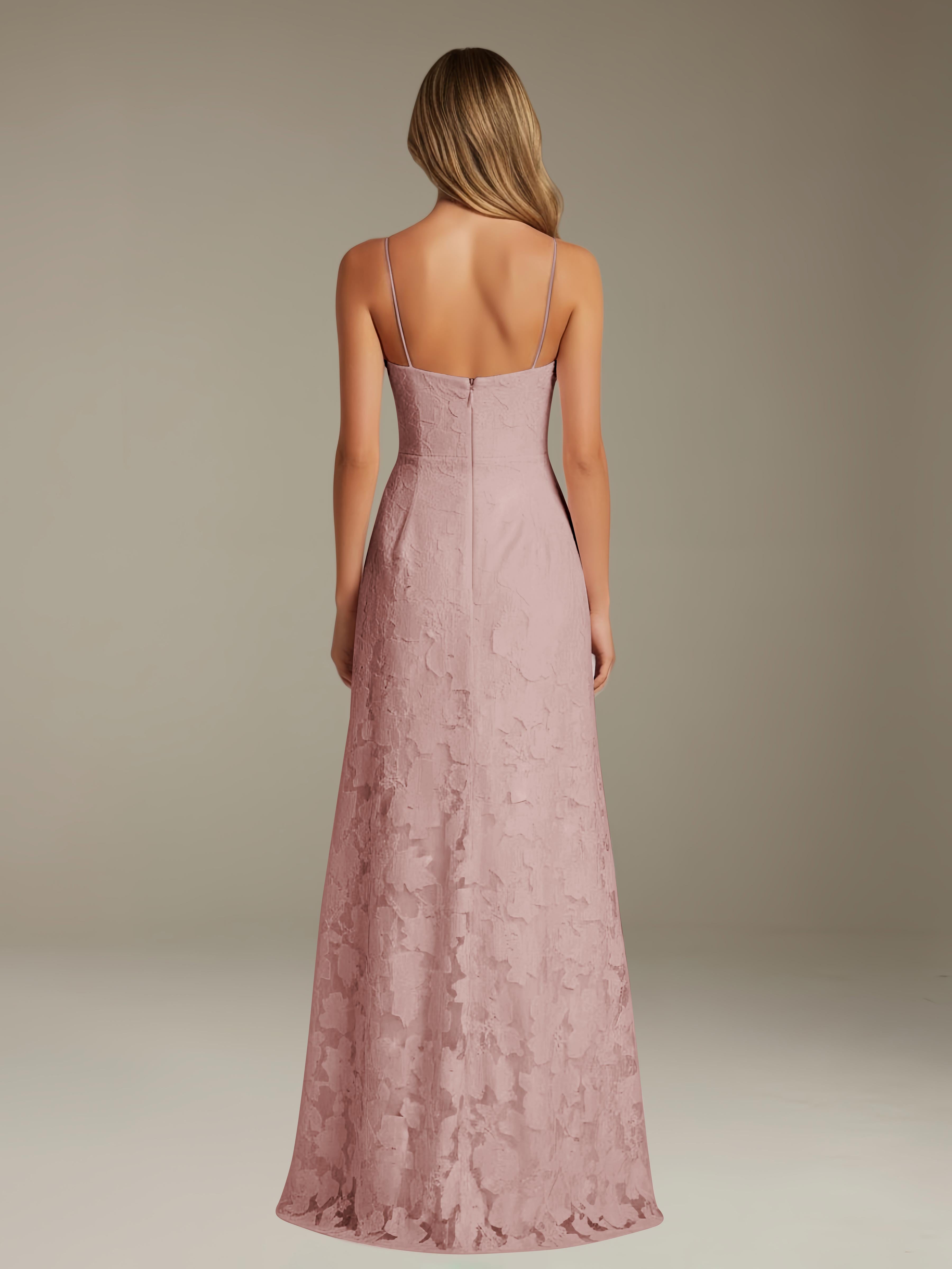 Formal Floral Lace Dress – Sweetheart Neckline, Thin Straps, A-Line, Floor Length with Slit