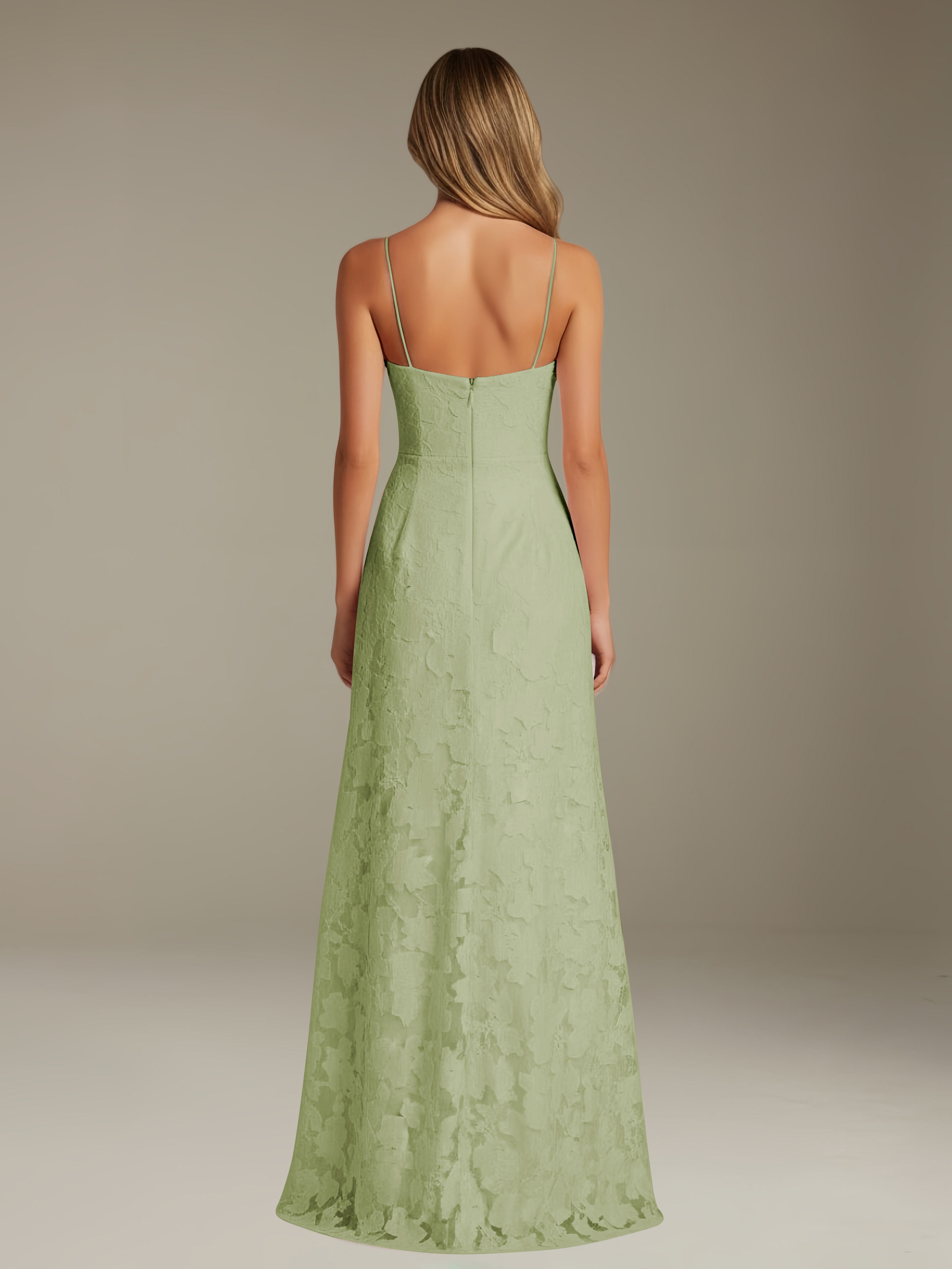 Formal Floral Lace Dress – Sweetheart Neckline, Thin Straps, A-Line, Floor Length with Slit