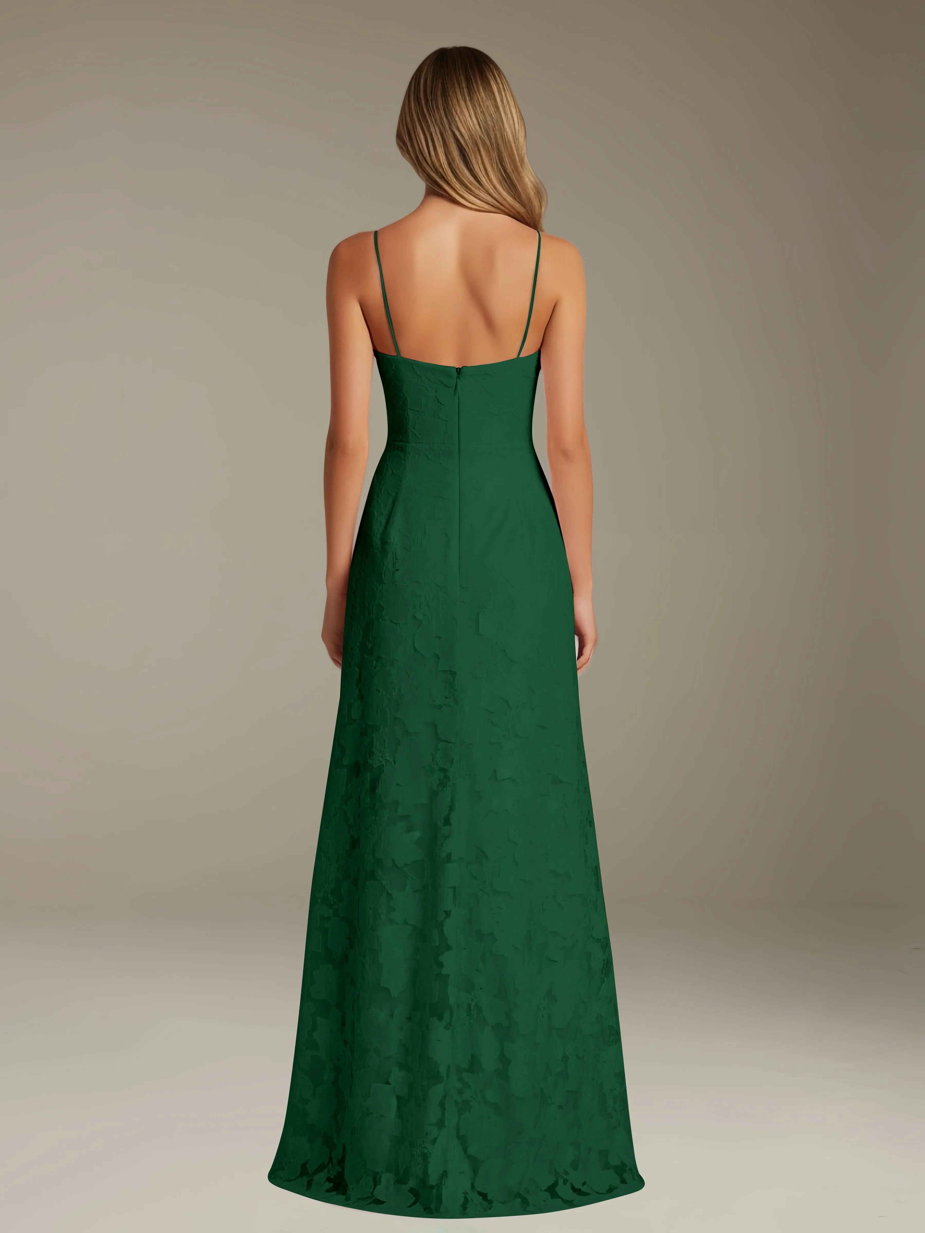 Vestido de encaje floral para ocasiones formales – Vestido de línea A con tirantes de espagueti y escote corazón, largo hasta el suelo, con abertura