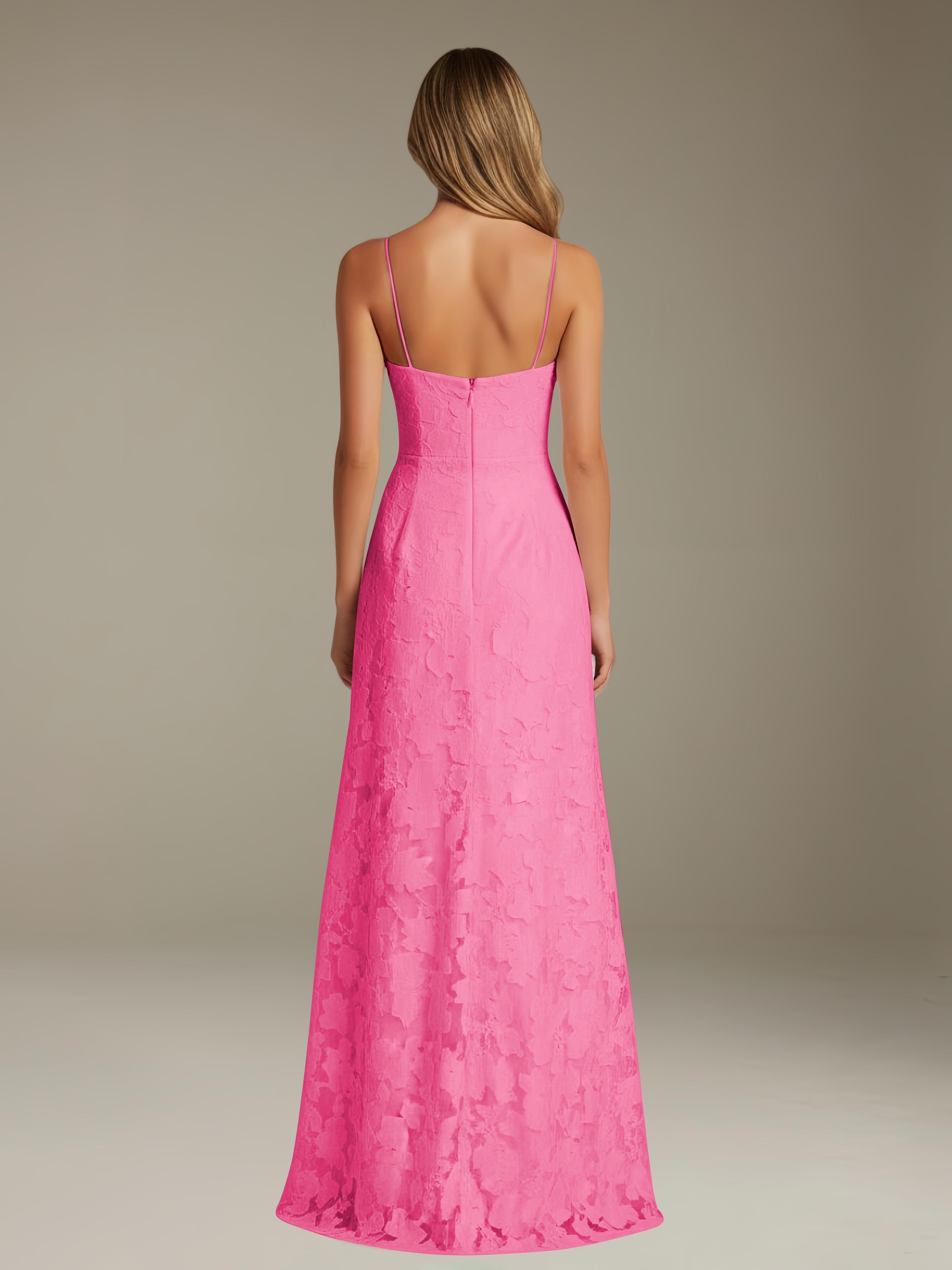 Formal Floral Lace Dress – Sweetheart Neckline, Thin Straps, A-Line, Floor Length with Slit