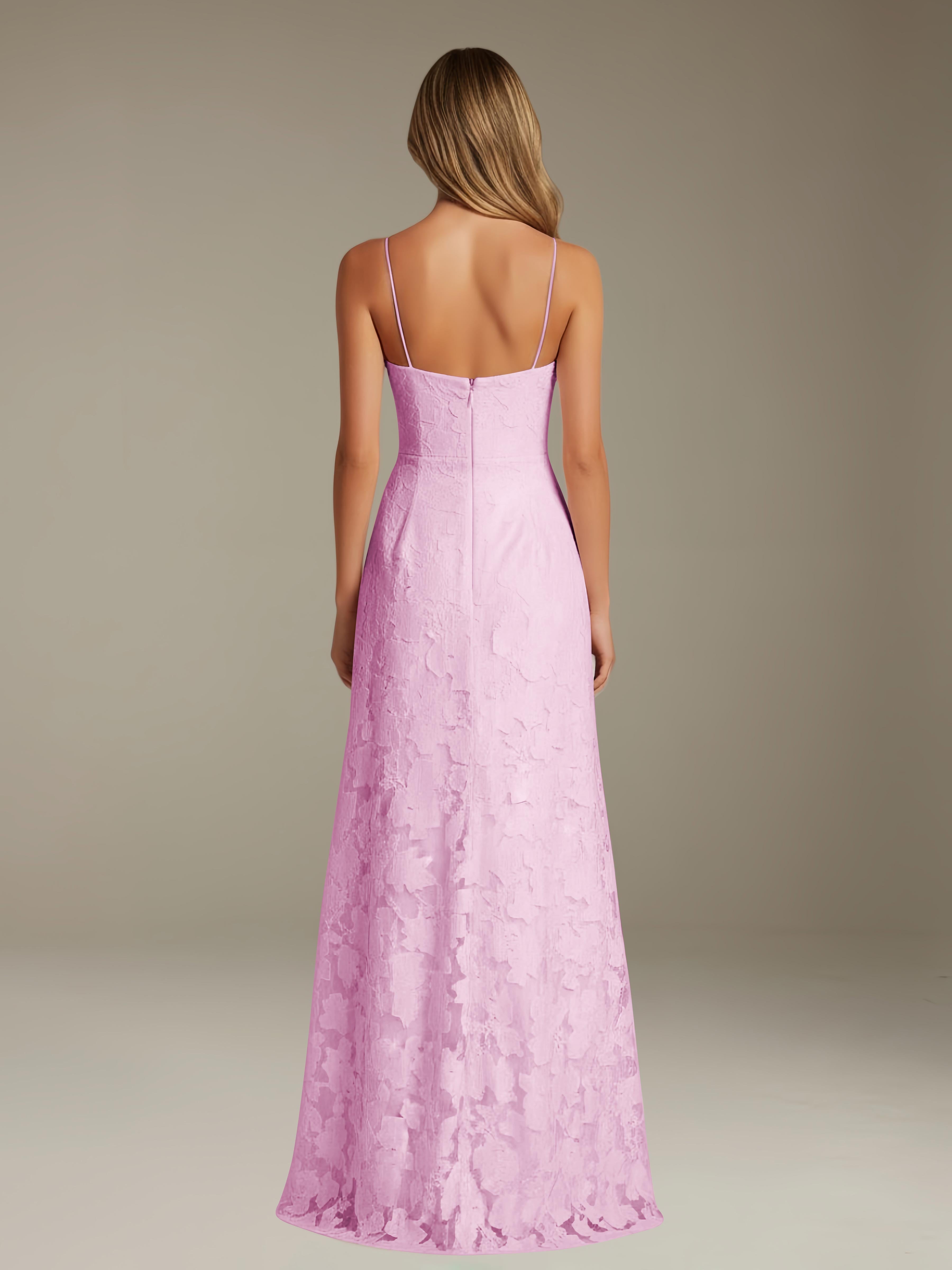 Formal Floral Lace Dress – Sweetheart Neckline, Thin Straps, A-Line, Floor Length with Slit