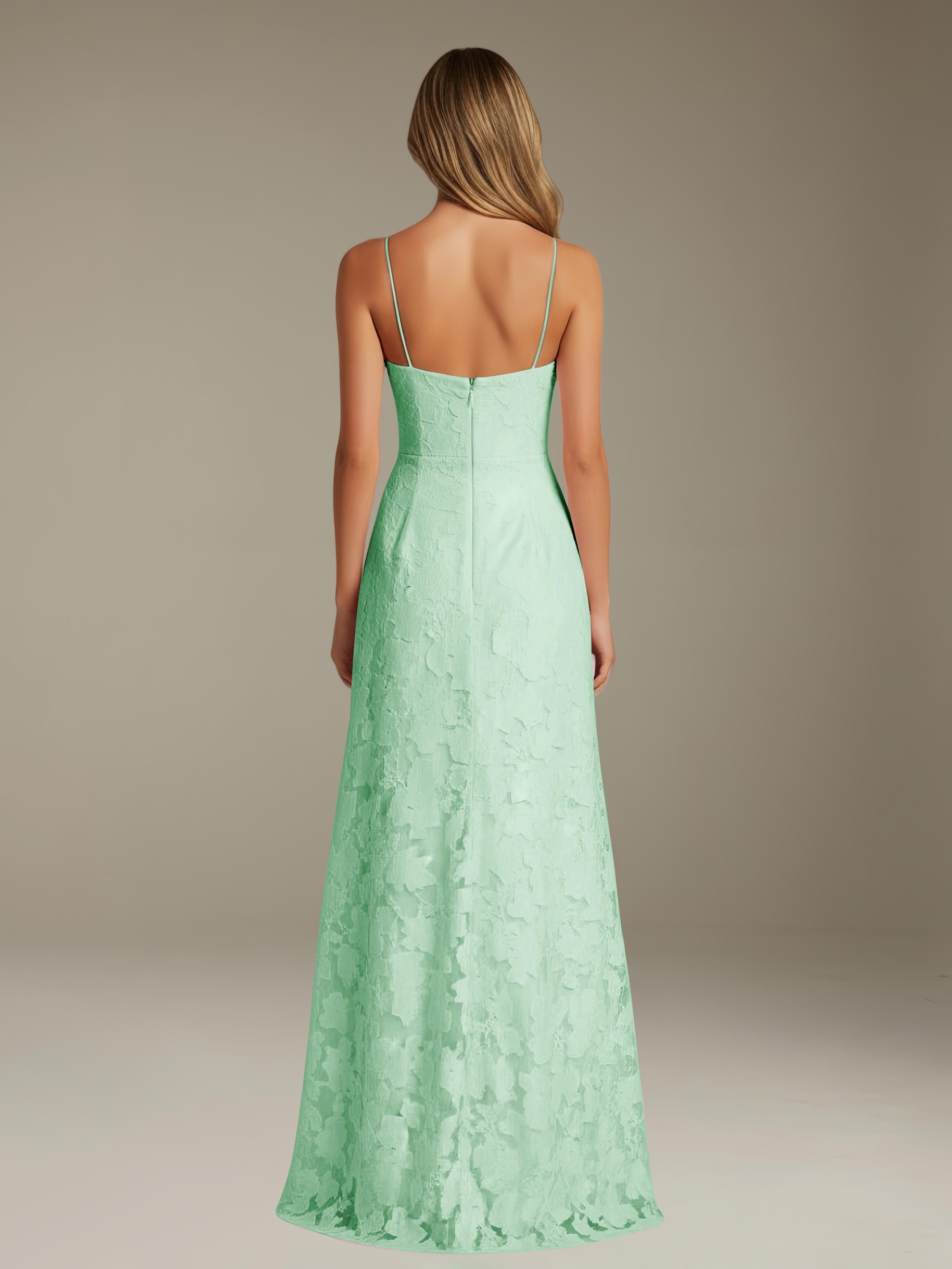 Formal Floral Lace Dress – Sweetheart Neckline, Thin Straps, A-Line, Floor Length with Slit