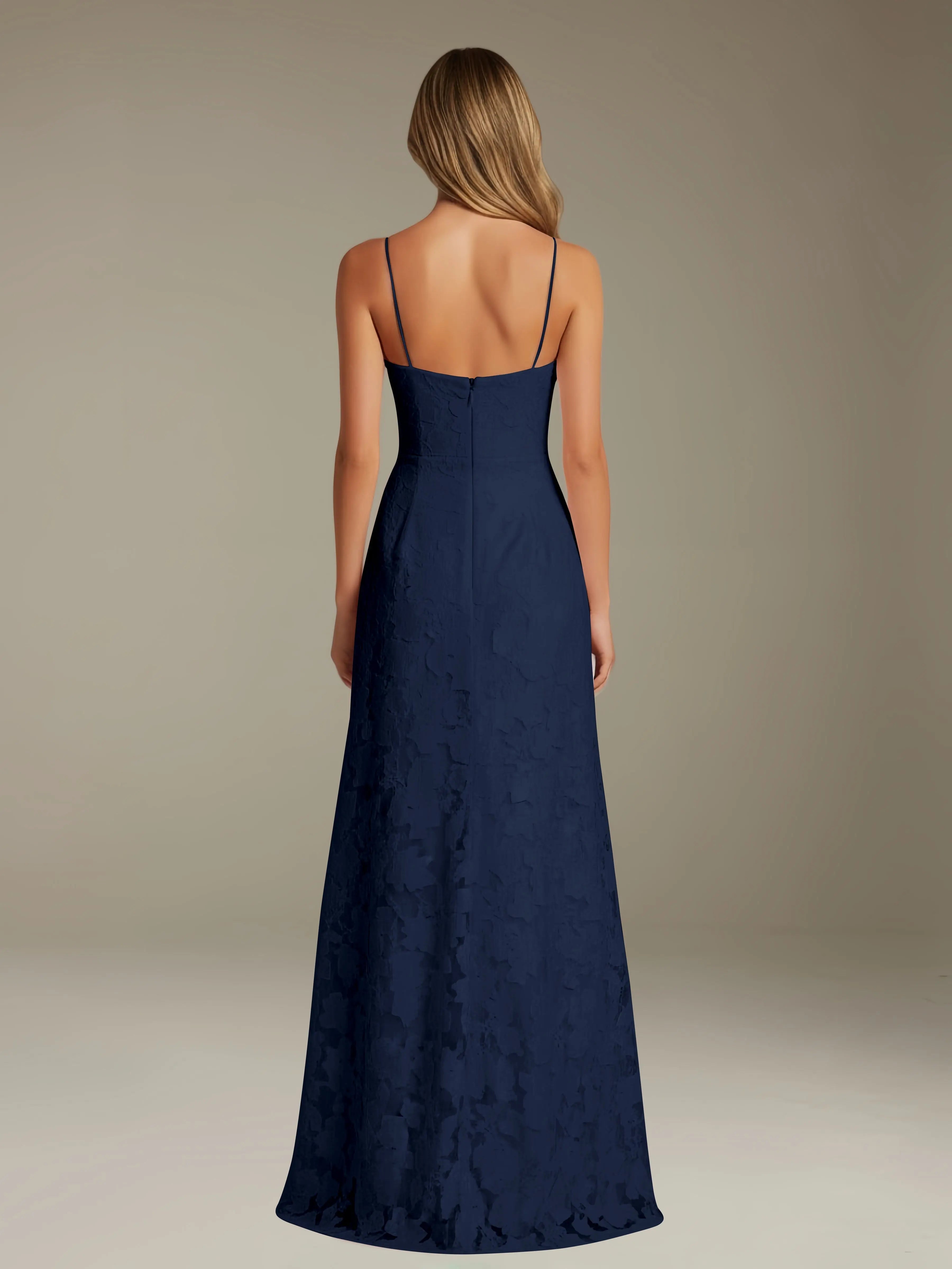 Vestido de encaje floral para ocasiones formales – Vestido de línea A con tirantes de espagueti y escote corazón, largo hasta el suelo, con abertura