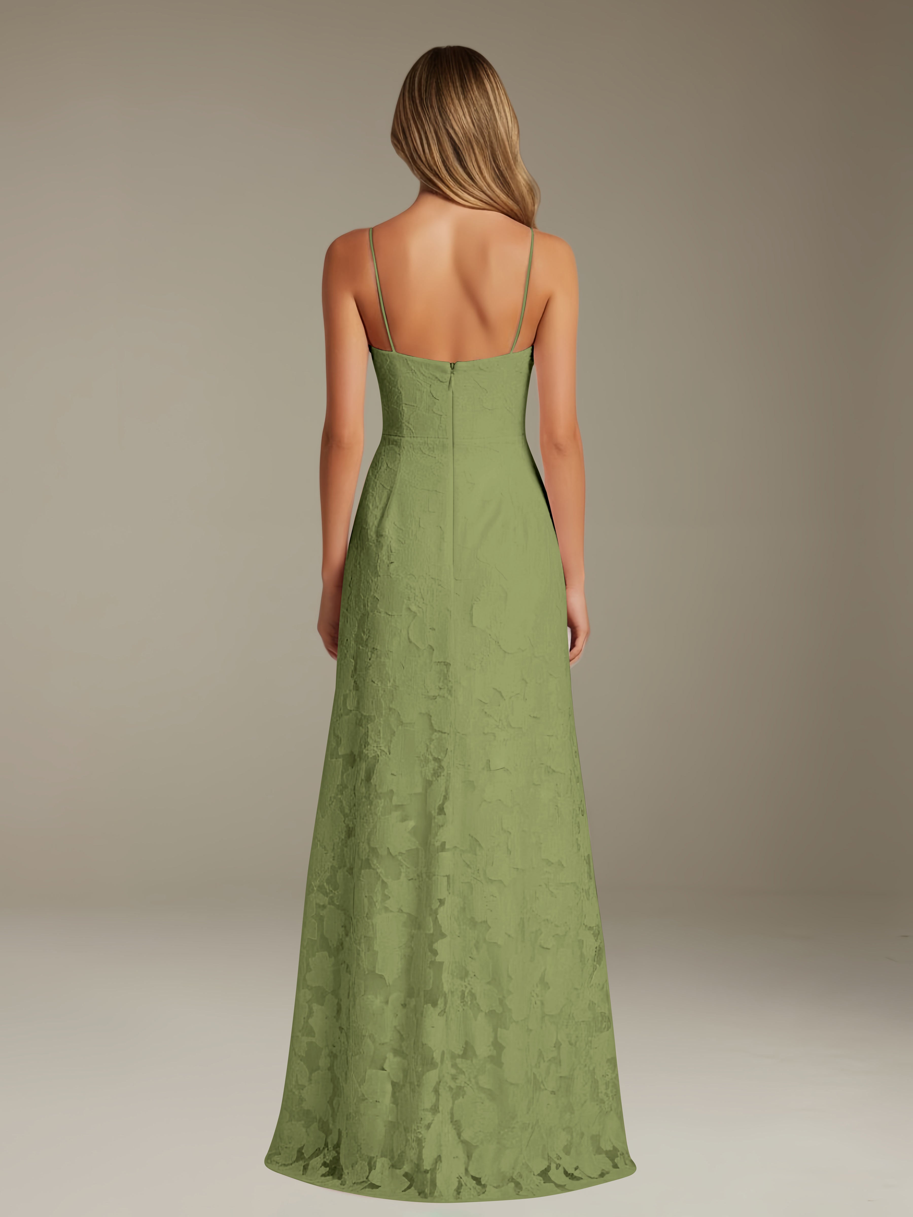 Formal Floral Lace Dress – Sweetheart Neckline, Thin Straps, A-Line, Floor Length with Slit