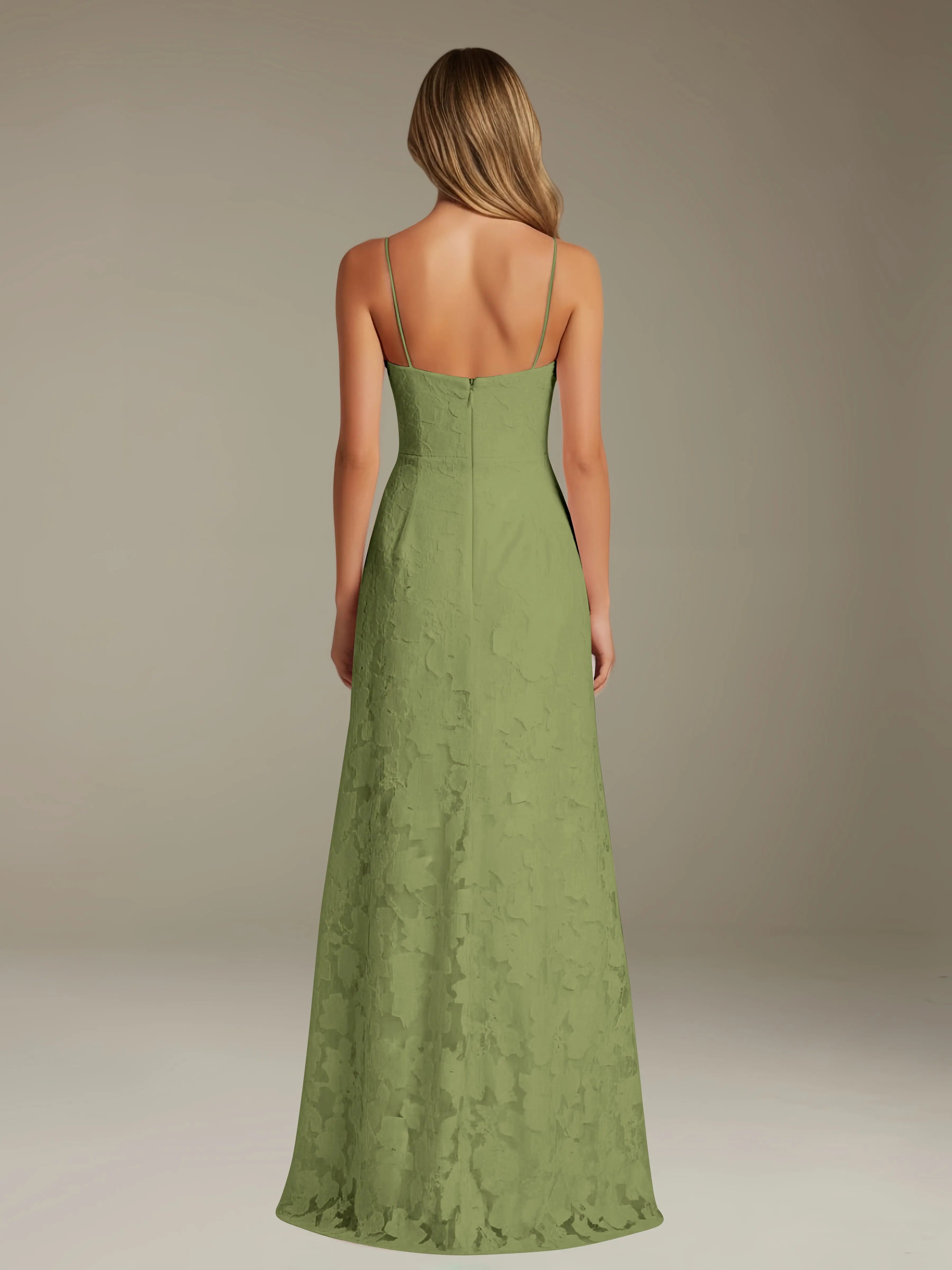 Vestido de encaje floral para ocasiones formales – Vestido de línea A con tirantes de espagueti y escote corazón, largo hasta el suelo, con abertura
