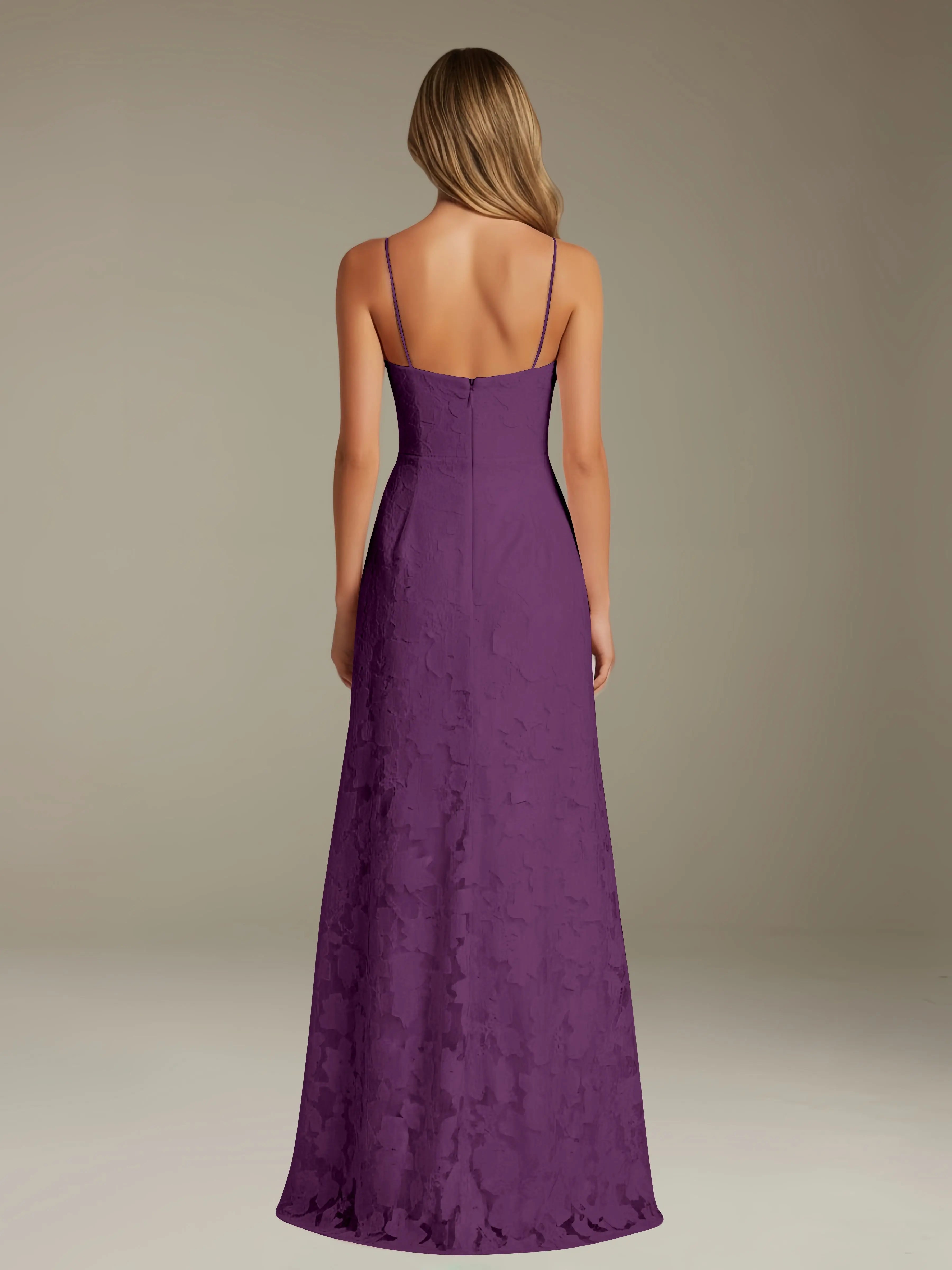 Vestido de encaje floral para ocasiones formales – Vestido de línea A con tirantes de espagueti y escote corazón, largo hasta el suelo, con abertura