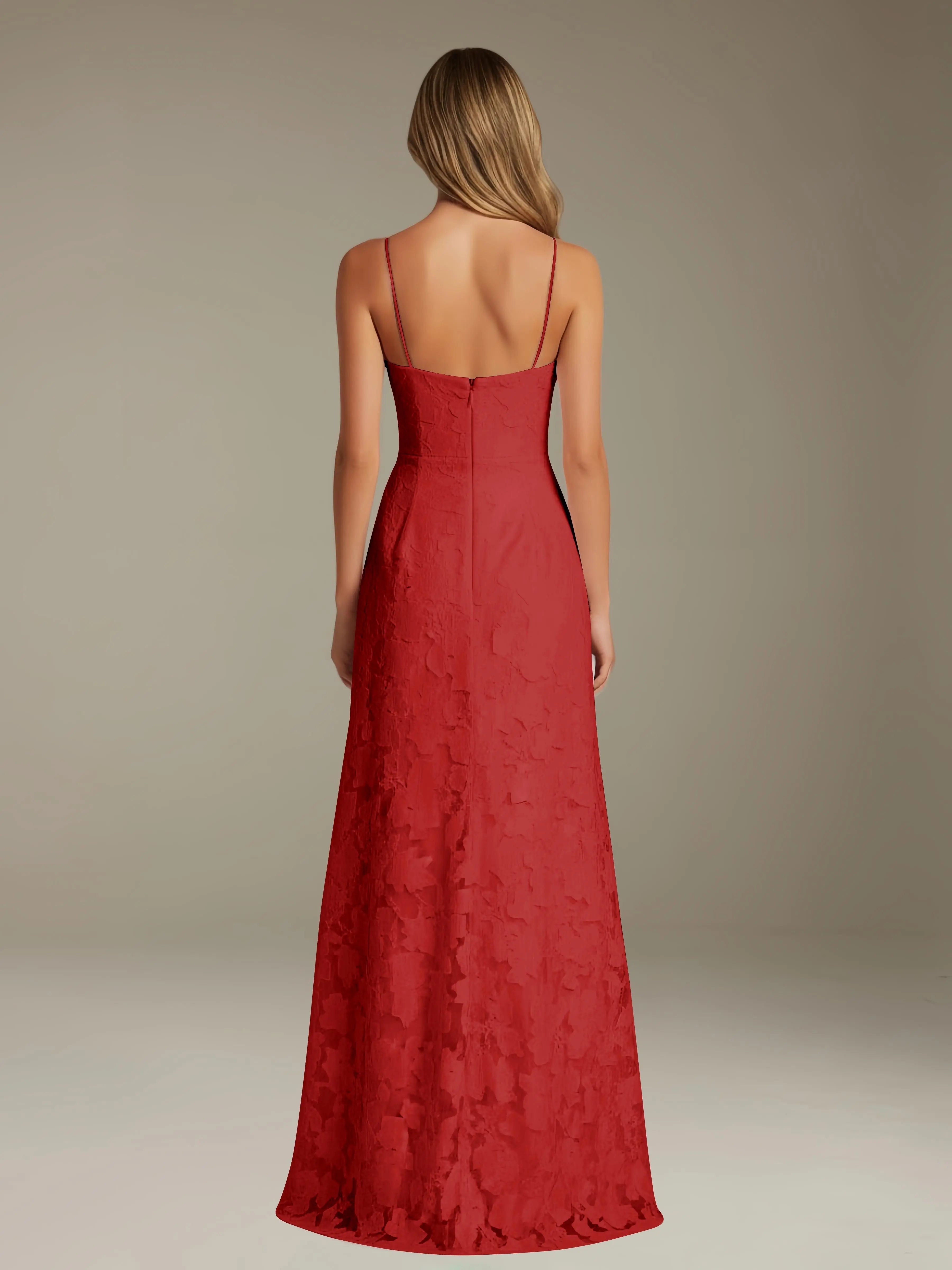Vestido de encaje floral para ocasiones formales – Vestido de línea A con tirantes de espagueti y escote corazón, largo hasta el suelo, con abertura