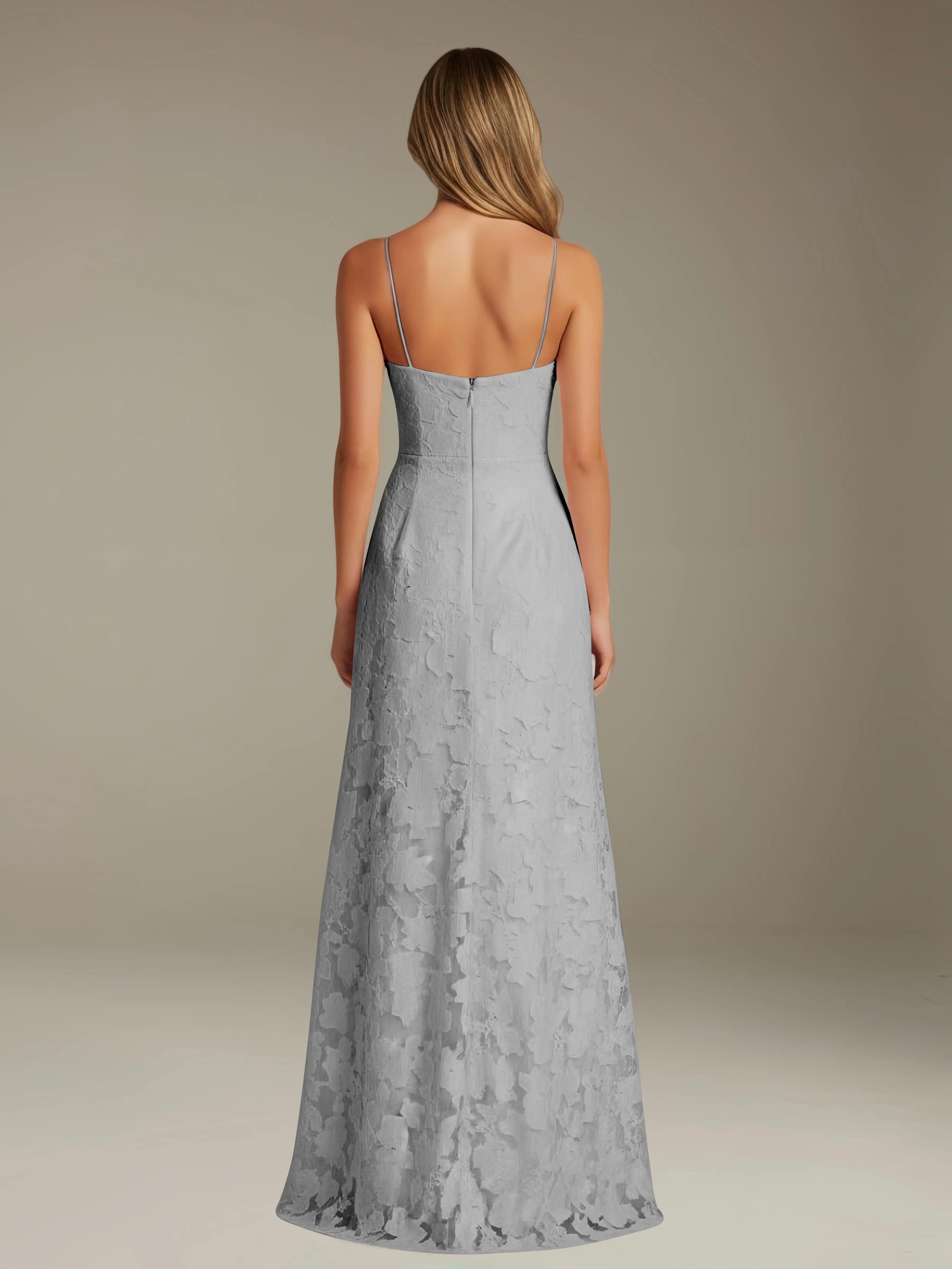 Vestido de encaje floral para ocasiones formales – Vestido de línea A con tirantes de espagueti y escote corazón, largo hasta el suelo, con abertura