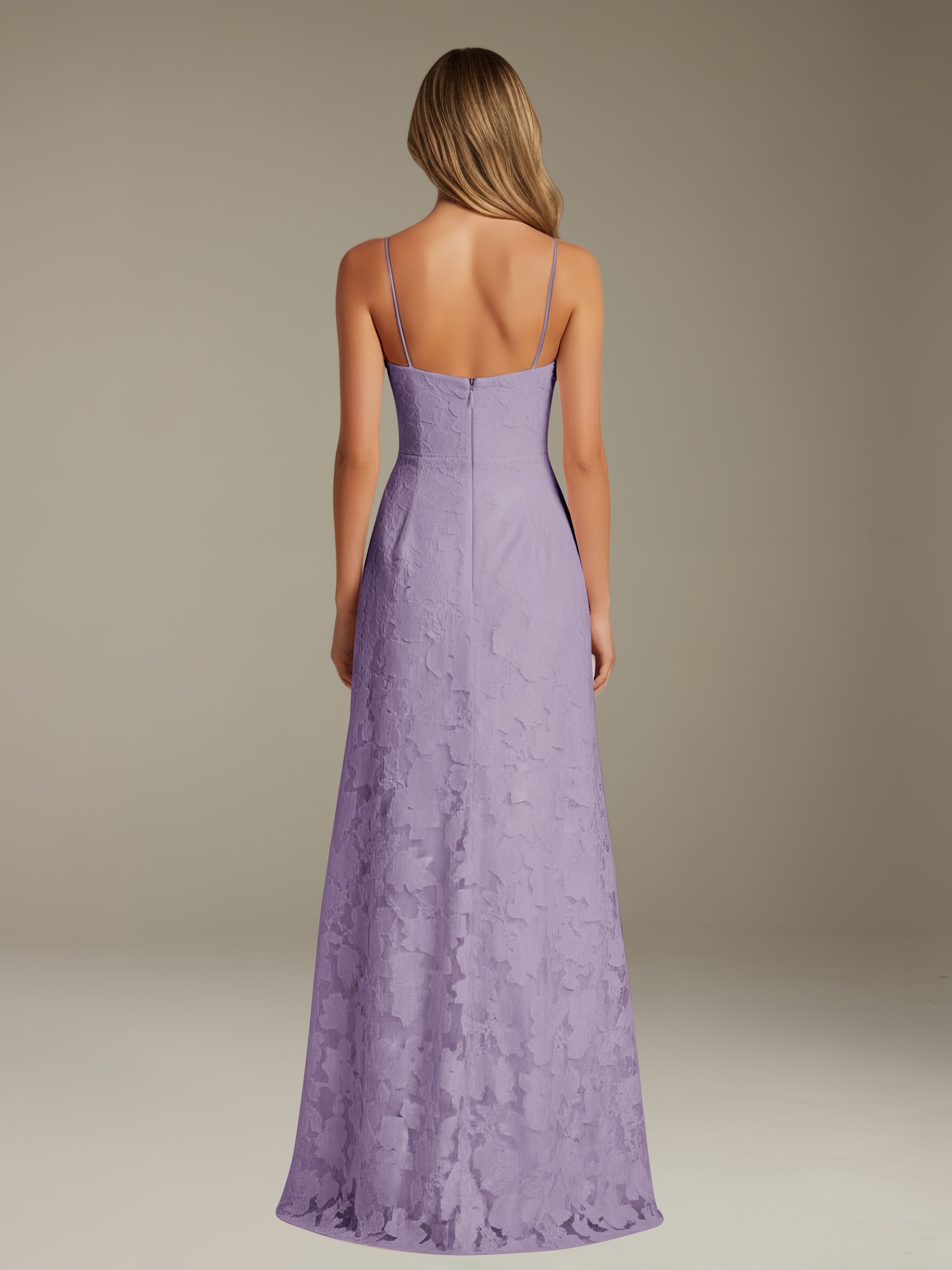 Formal Floral Lace Dress – Sweetheart Neckline, Thin Straps, A-Line, Floor Length with Slit