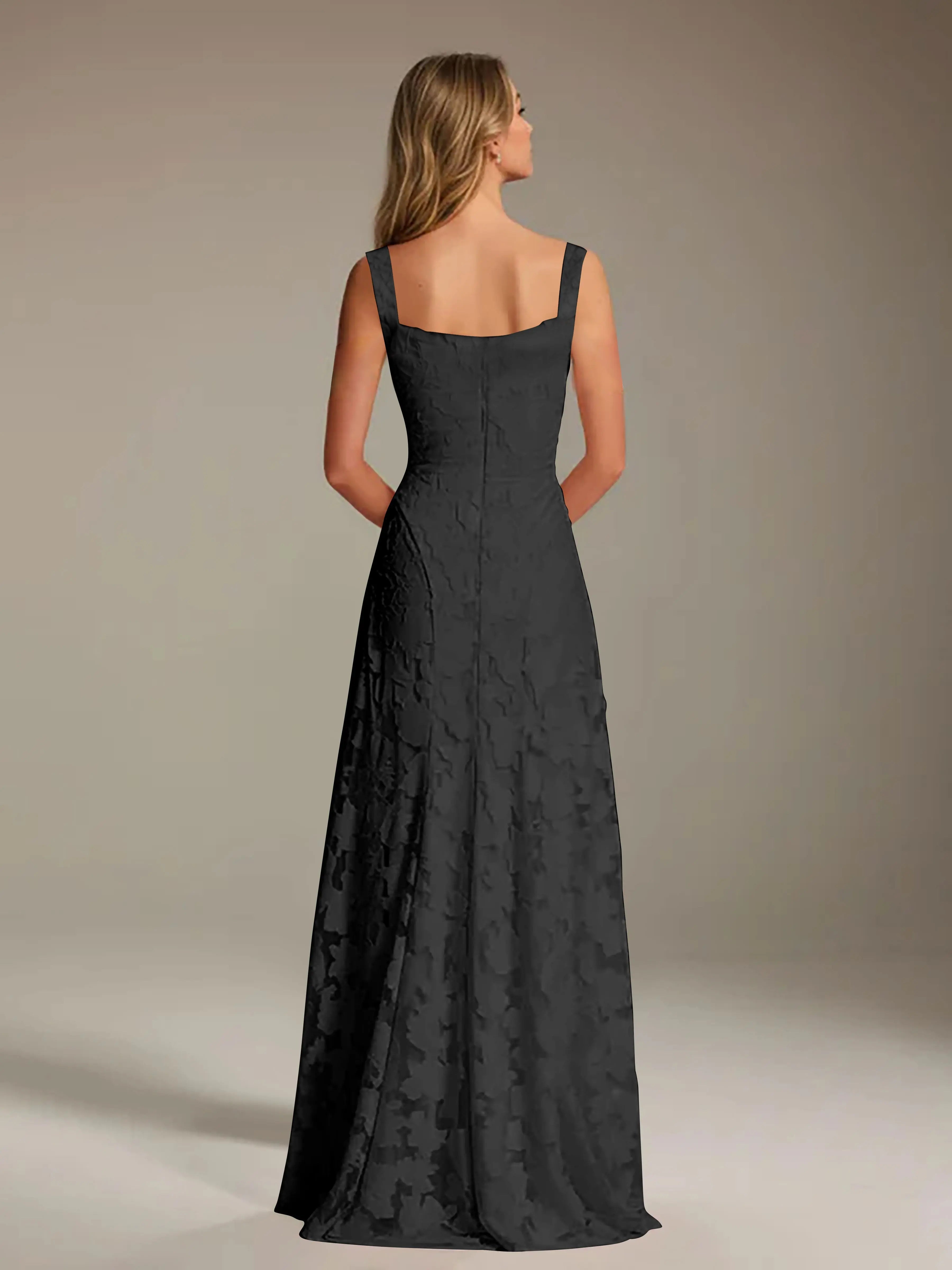 Floral Dress for Bridesmaid – A-Line Square Neck Sleeveless Floor-Length Party Dress