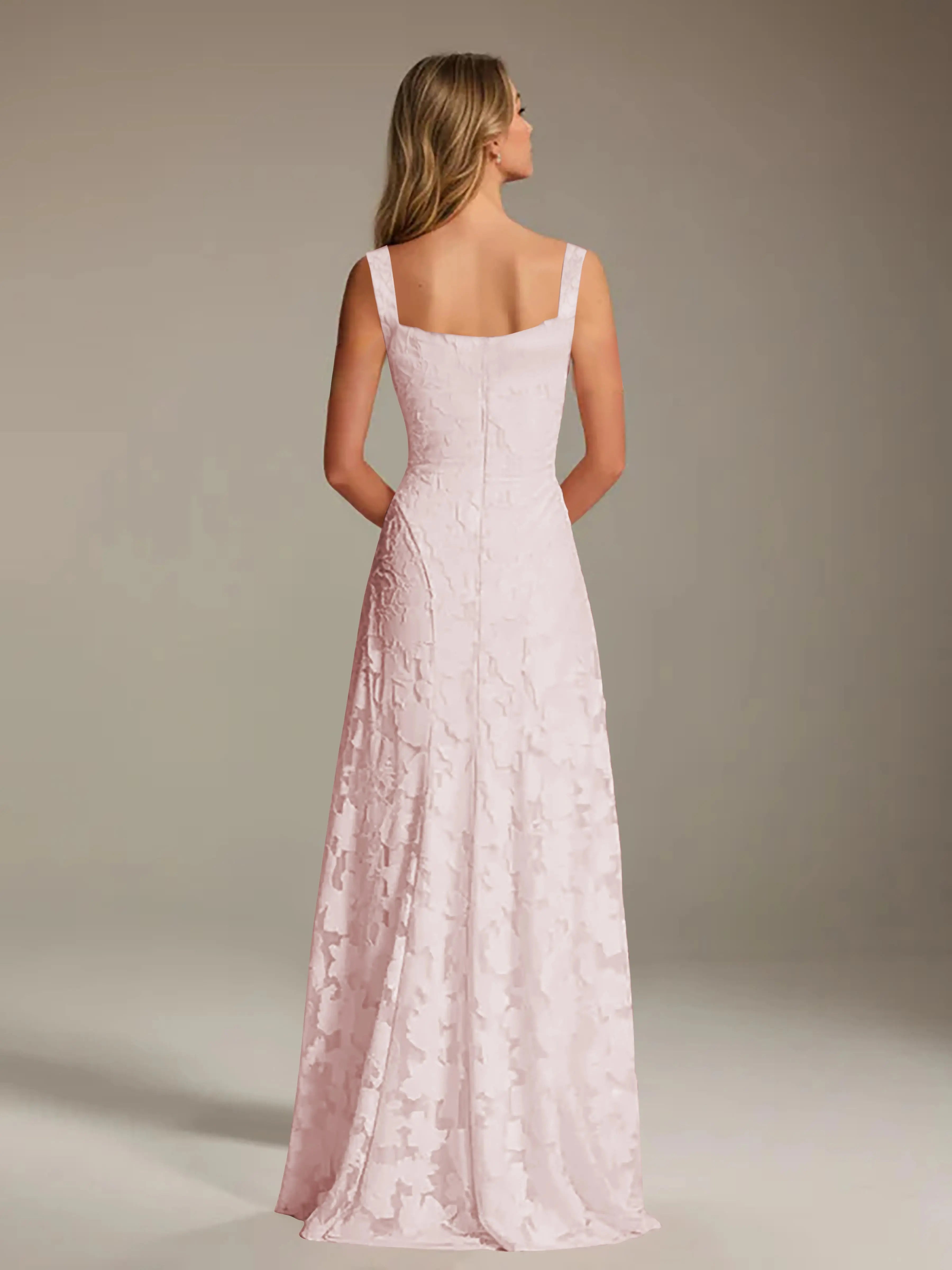 Floral Dress for Bridesmaid – A-Line Square Neck Sleeveless Floor-Length Party Dress