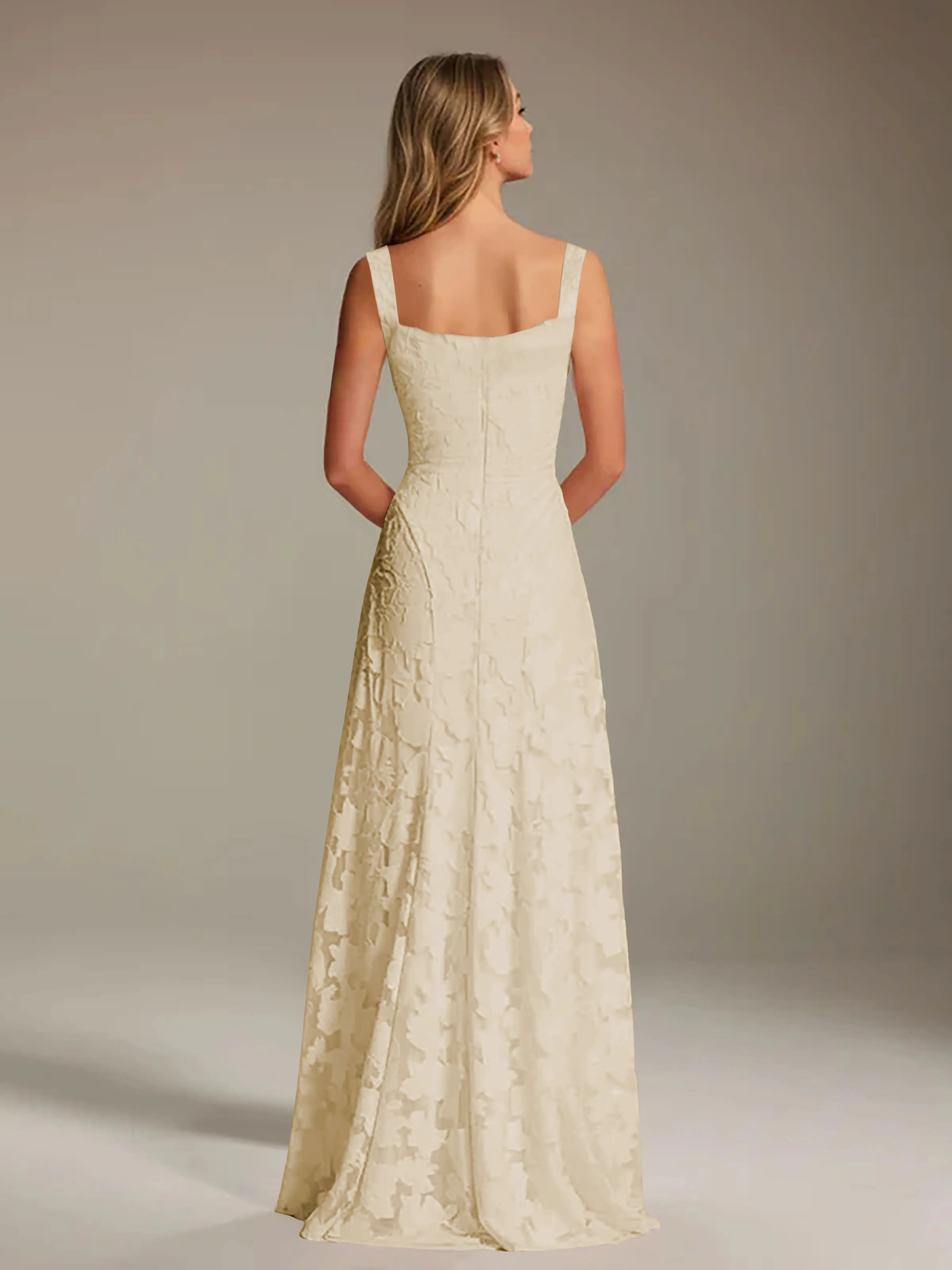 Floral Dress for Bridesmaid – A-Line Square Neck Sleeveless Floor-Length Party Dress
